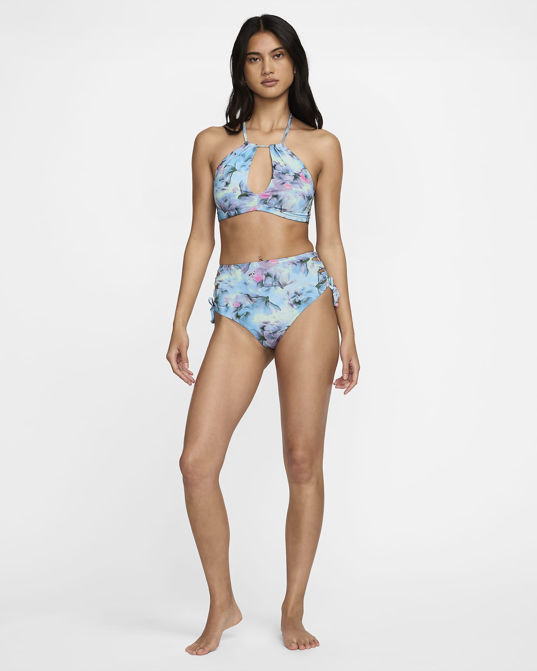 Top bikini con lacci Nike Swim – Donna - Aquarius Blue/Vapor Green/Bicoastal/Midnight Navy