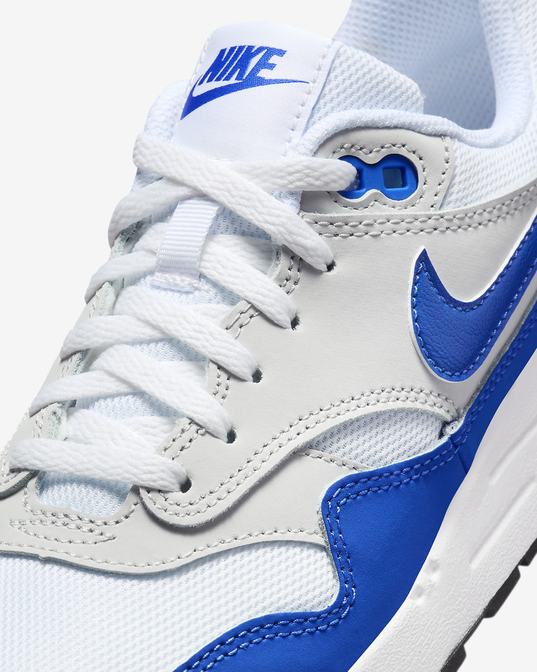 Air Max 1 sko til store barn - Hvit/Neutral Grey/Svart/Game Royal