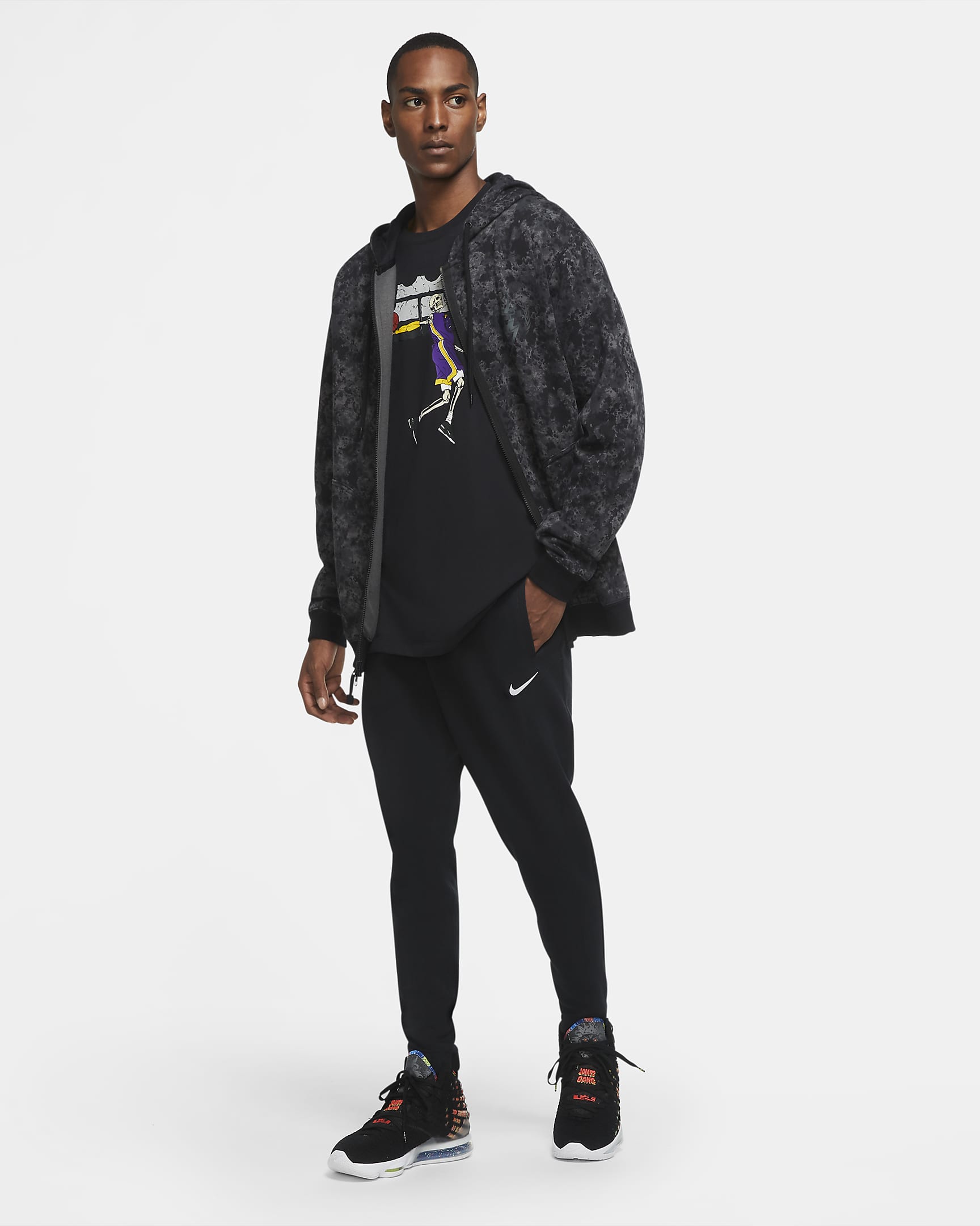 LeBron Men's Printed Full-Zip Hoodie - Black/Black/Dark Smoke Grey