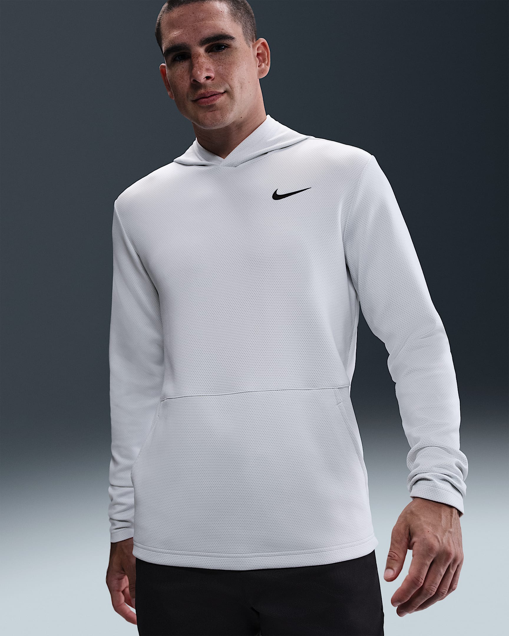 Sudadera con gorro de golf Dri-FIT Therma Flex para hombre Nike Victory - Blanco/Platino puro/Negro