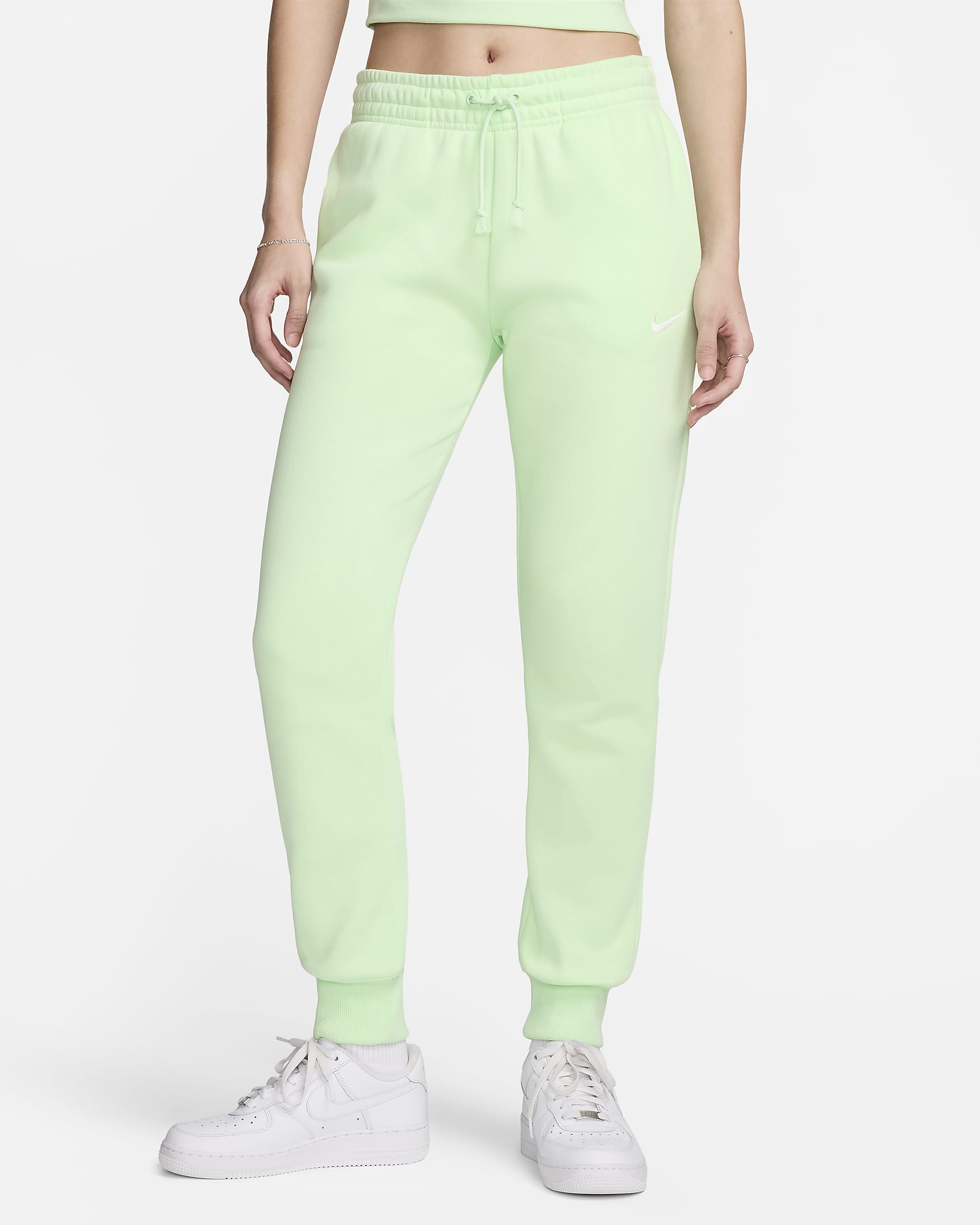 Pantaloni tuta a vita media Nike Sportswear Phoenix Fleece – Donna - Vapor Green/Sail