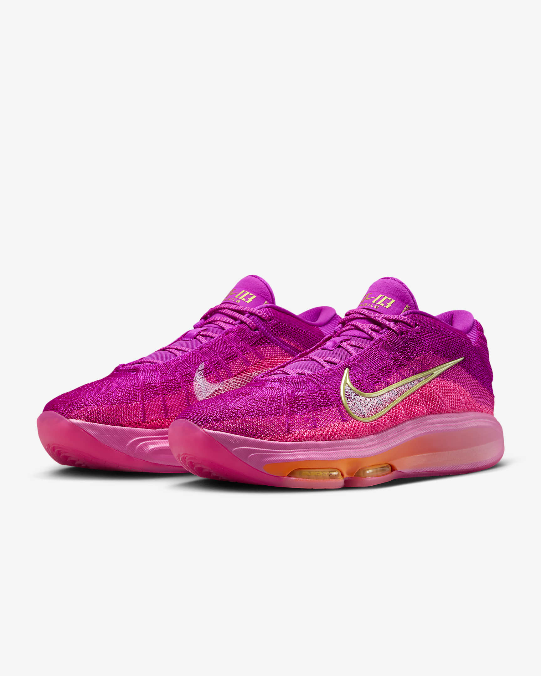 Nike G.T. Hustle 3 basketbalschoenen - Hyper Pink/Vivid Grape/Total Orange/Wit