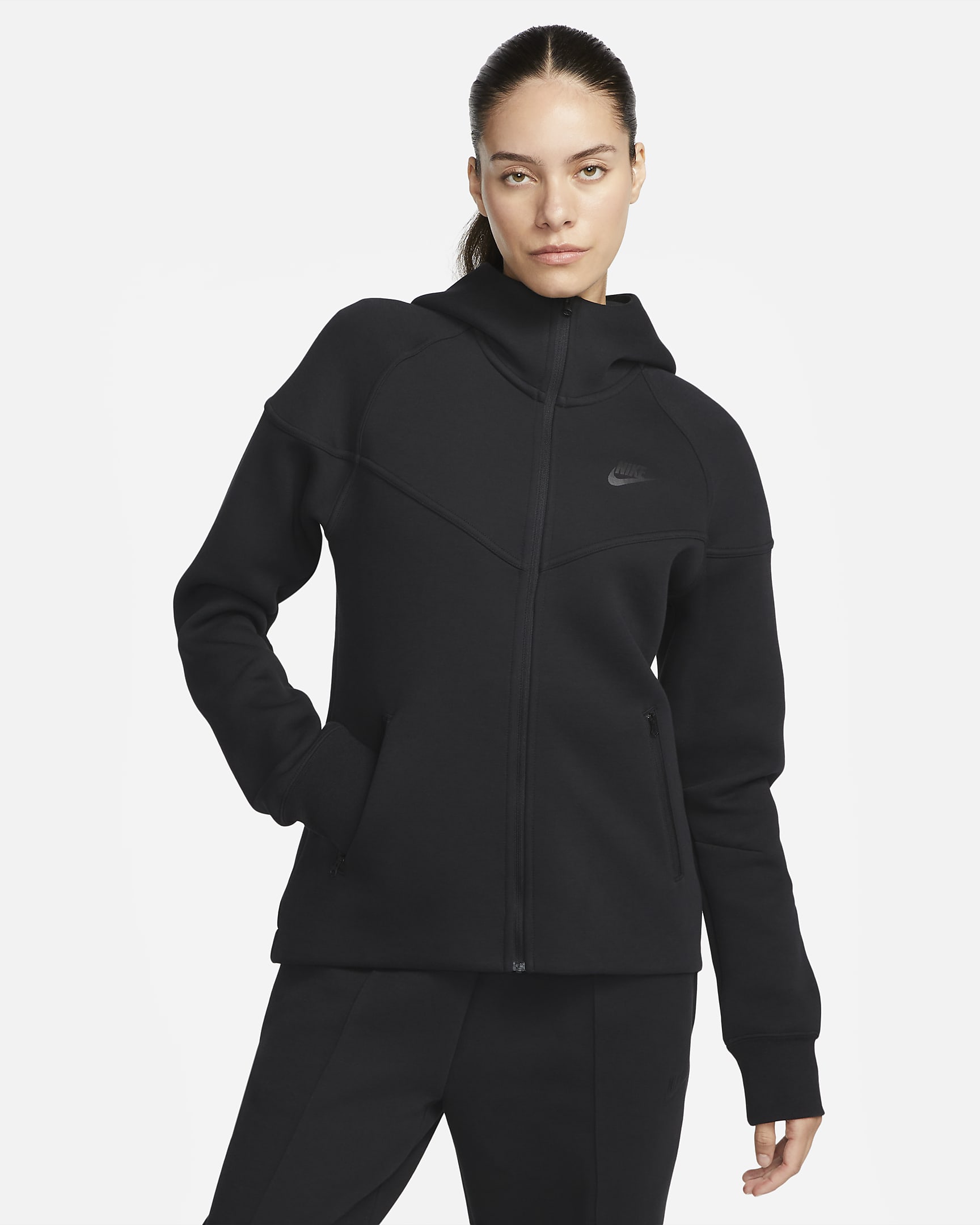 Huvtröja med hel dragkedja Nike Sportswear Tech Fleece Windrunner för kvinnor - Svart/Svart