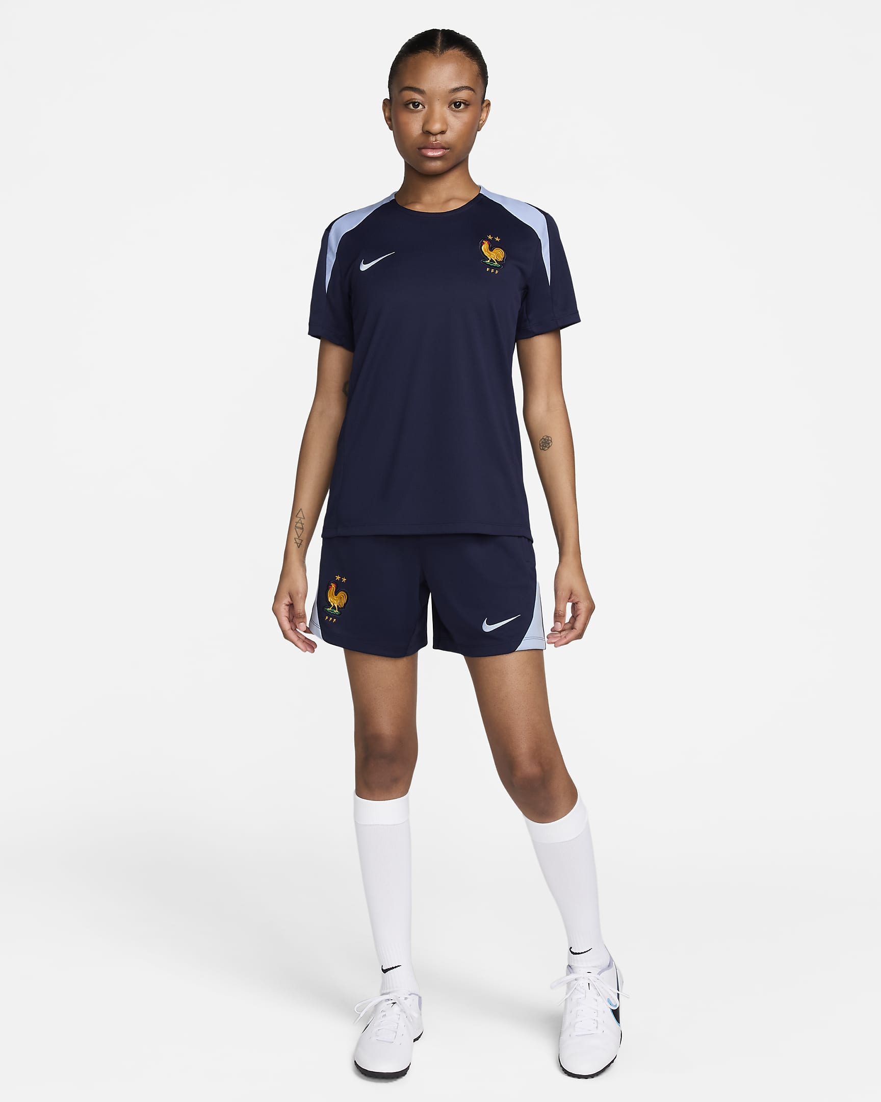 FFF Strike Nike Dri-FIT knit voetbaltop met korte mouwen voor dames - Blackened Blue/Cobalt Bliss/Cobalt Bliss