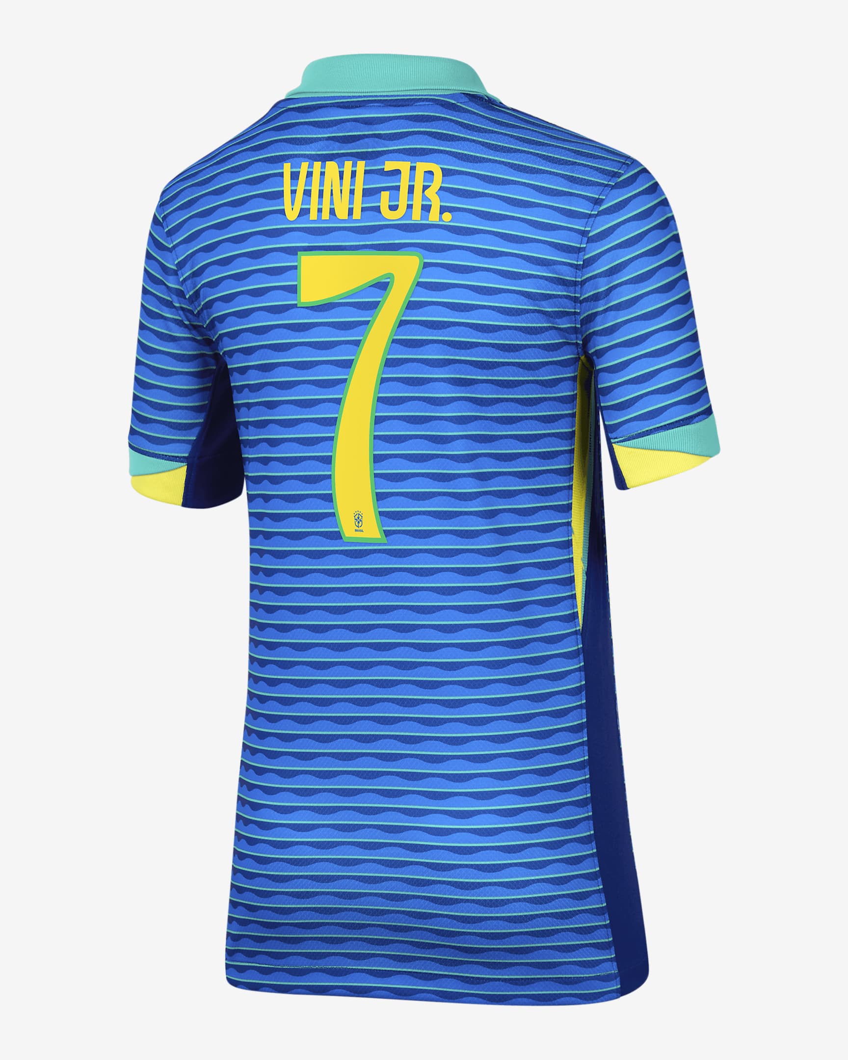 Jersey de fútbol Nike Dri-FIT de la selección nacional de Brasil visitante 2024 Stadium Vini Jr. para niños talla grande - Azul