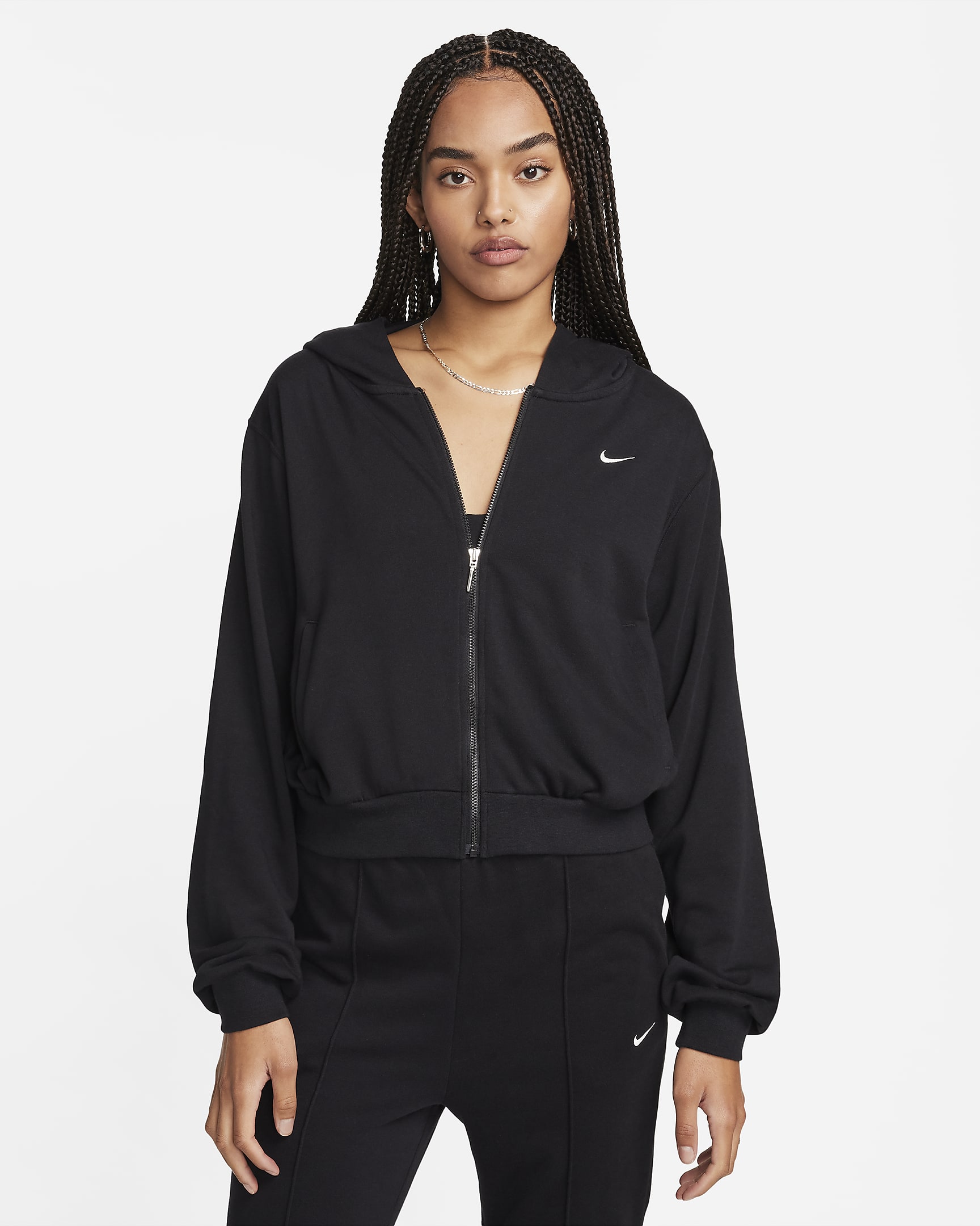 Sweat à capuche en molleton à zip et coupe ample Nike Sportswear Chill Terry pour femme - Noir/Sail