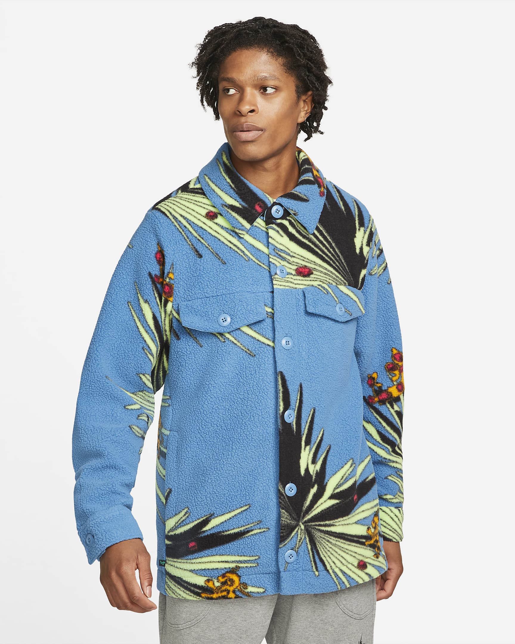Chamarra abotonada de Sherpa para hombre LeBron - Azul holandés