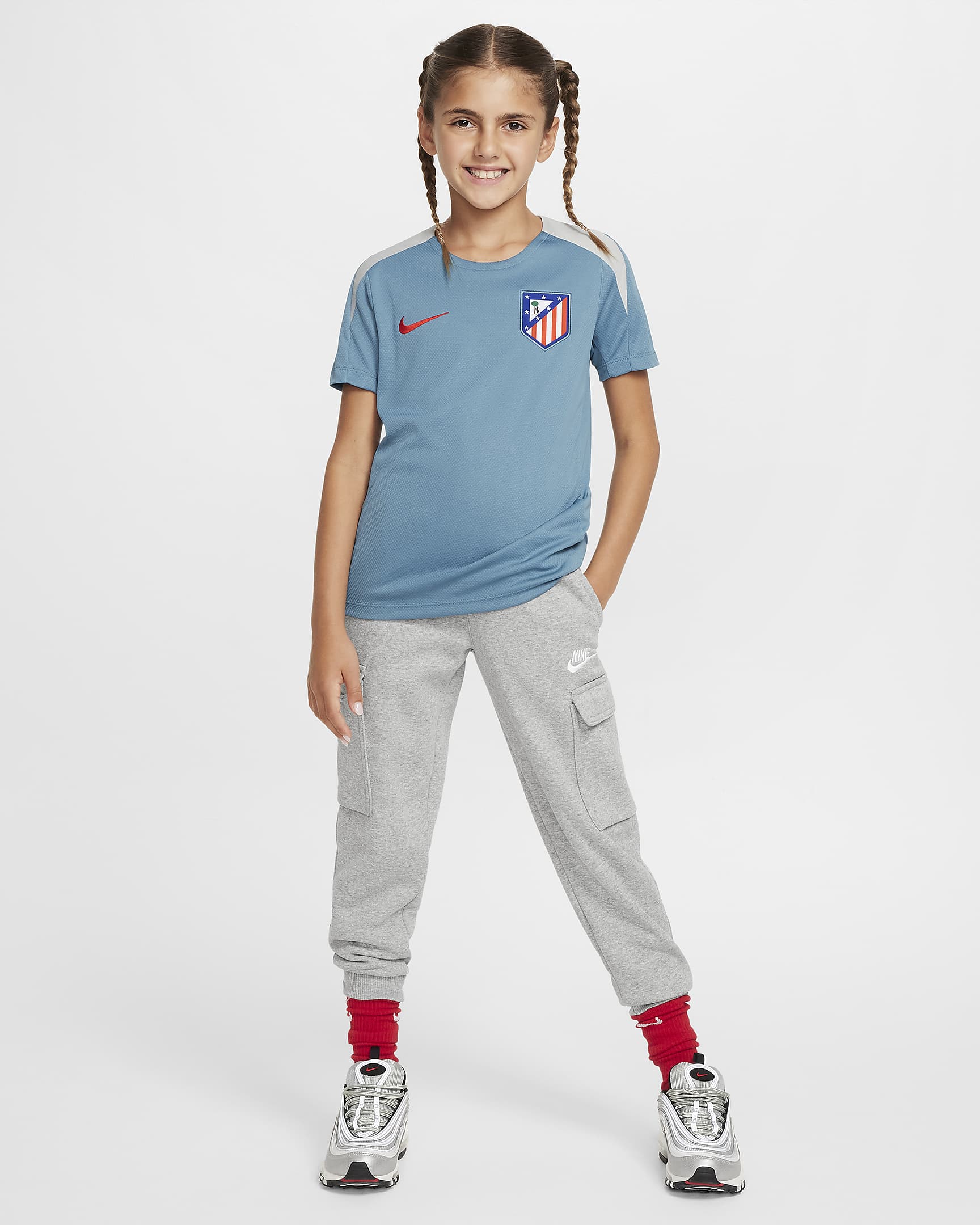 Atlético de Madrid Strike Nike Dri-FIT knit voetbaltop met korte mouwen voor kids - Noise Aqua/Light Iron Ore/Light Crimson