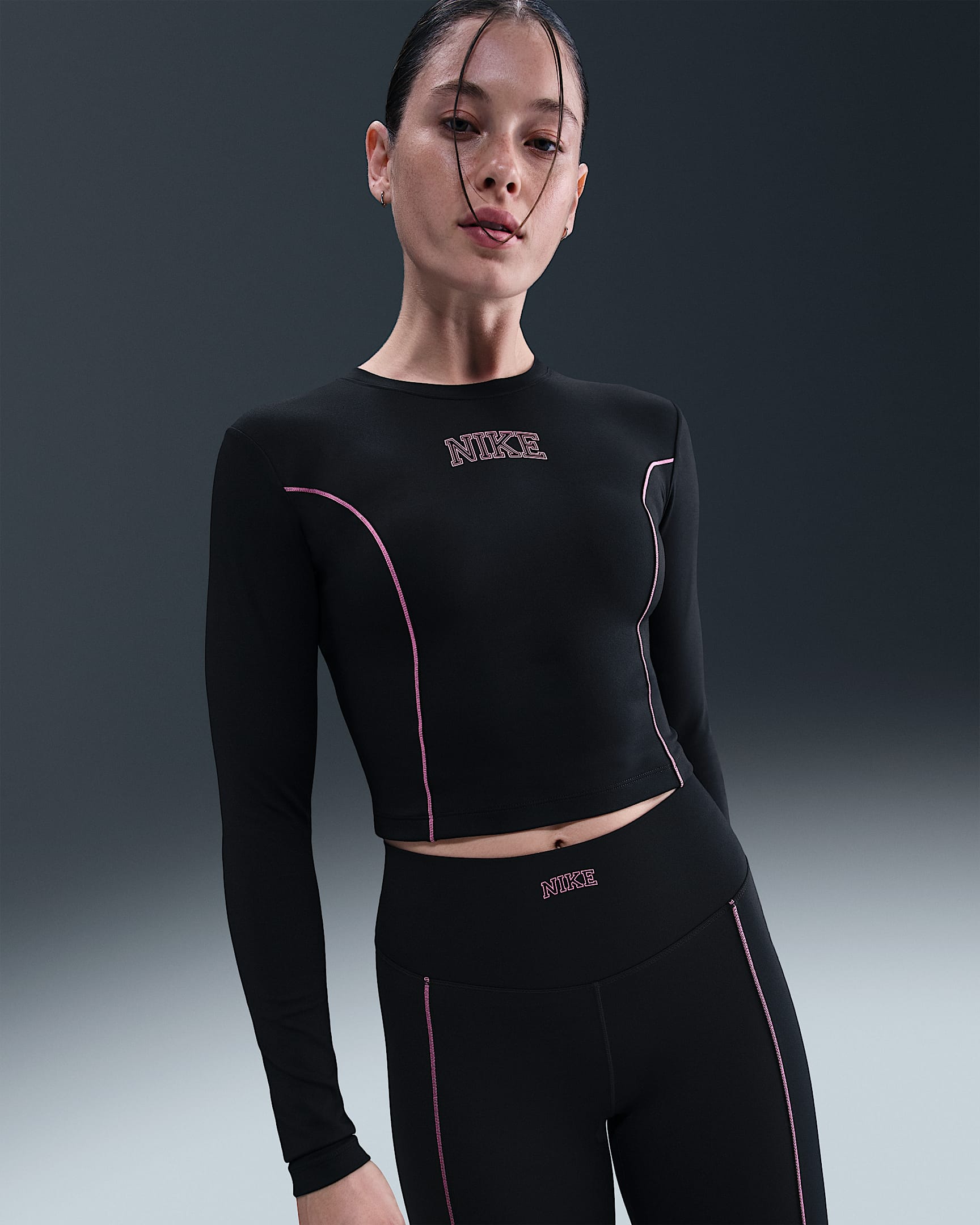 Nike One Women's Dri-FIT Long-Sleeve Top - Black/College Grey