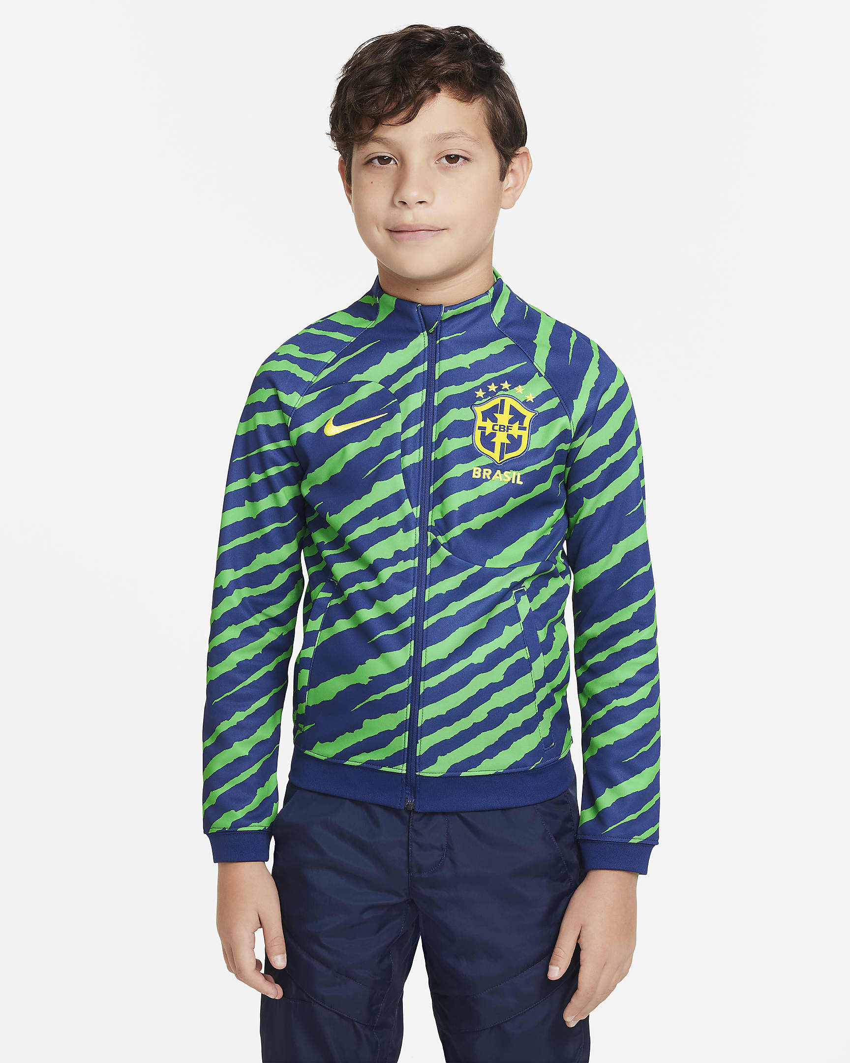 Brazil Academy Pro Big Kids' Nike Soccer Jacket - Coastal Blue/Light Green Spark/Dynamic Yellow