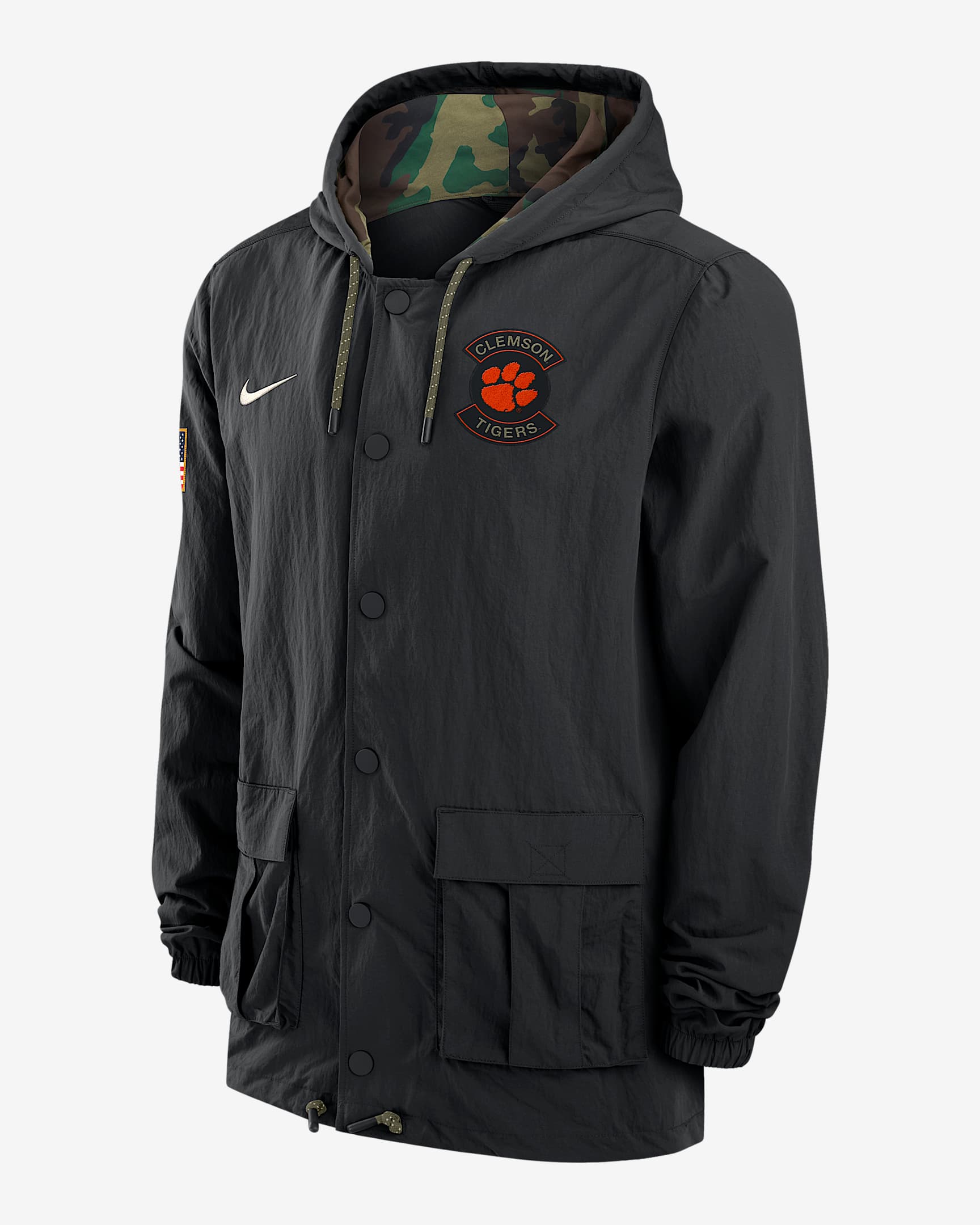 Clemson Men's Nike Full-Snap Hooded Military Jacket - Black