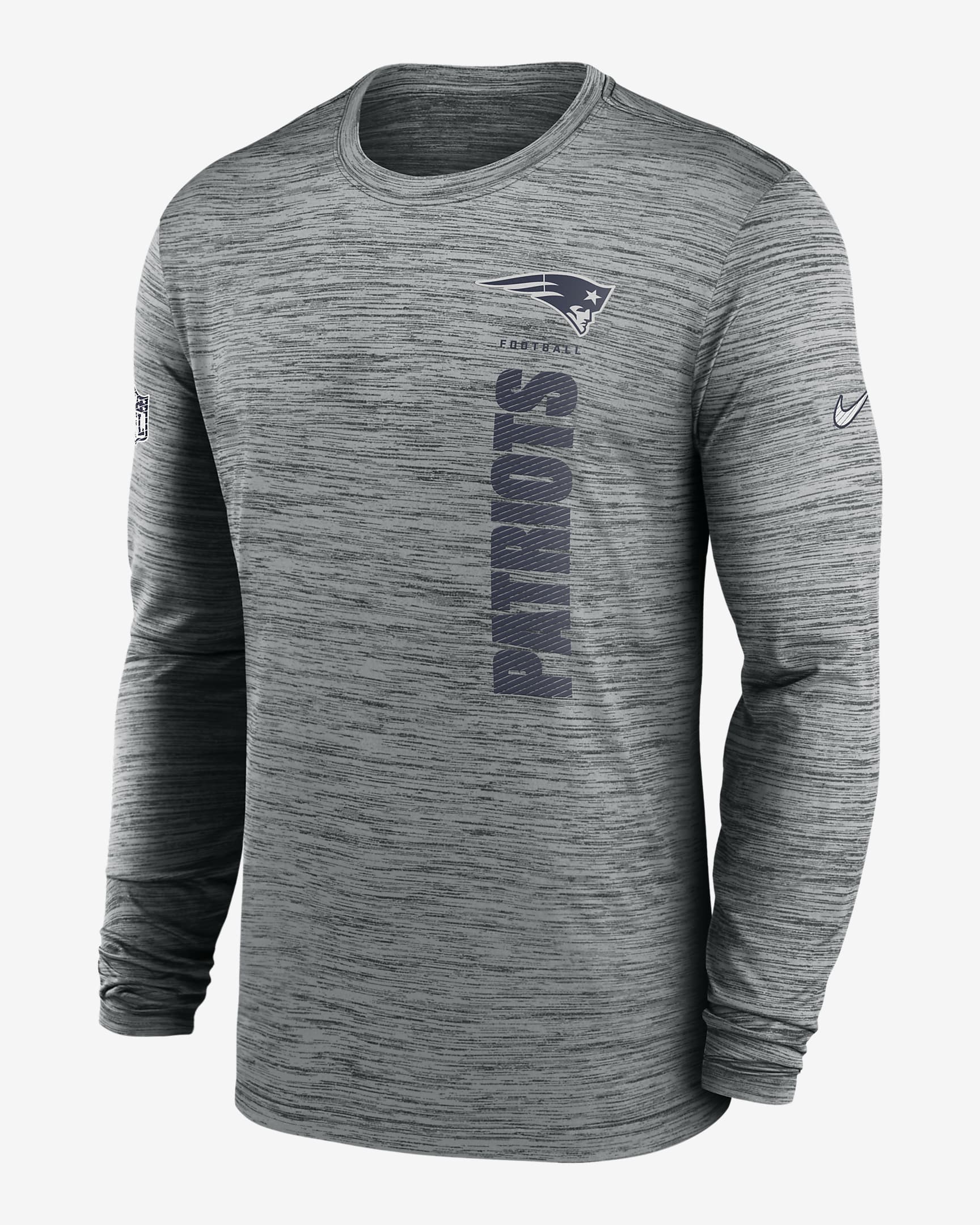 New England Patriots Sideline Velocity Men's Nike Dri-FIT NFL Long-Sleeve T-Shirt - Grey Heather