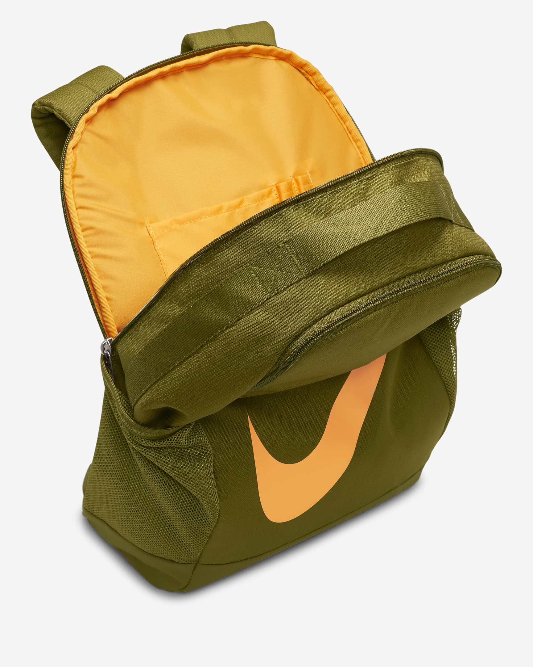 Nike Brasilia 兒童背包 (18 公升) - Olive Flak/Olive Flak/Vivid Orange