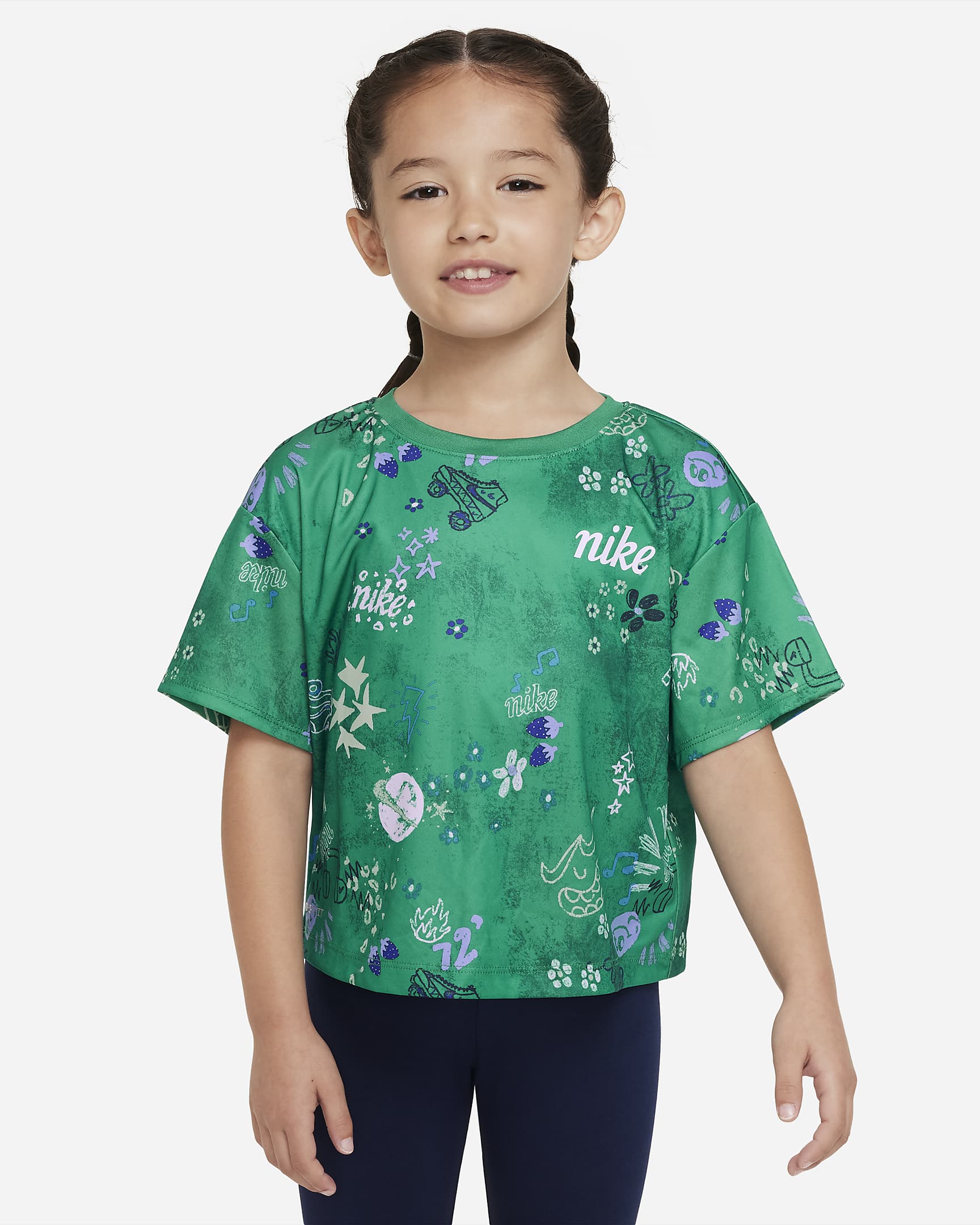 Playera para niños talla pequeña Nike Icon Clash Boxy - Verde estadio