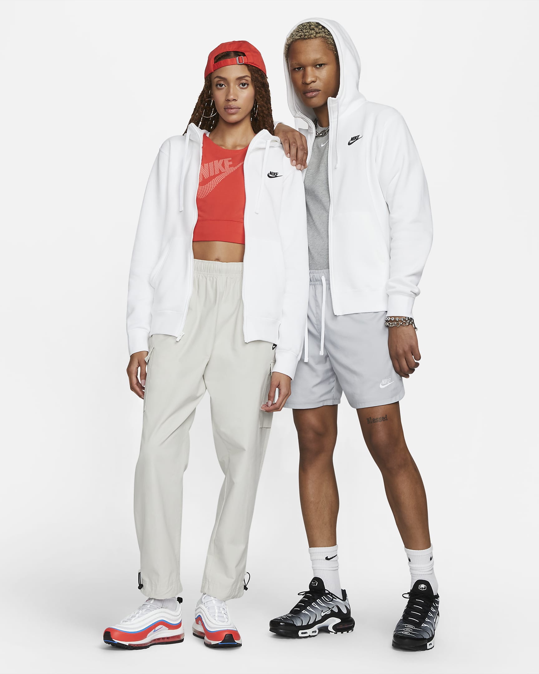 Sweat à capuche et zip Nike Sportswear Club Fleece pour Homme - Blanc/Blanc/Noir