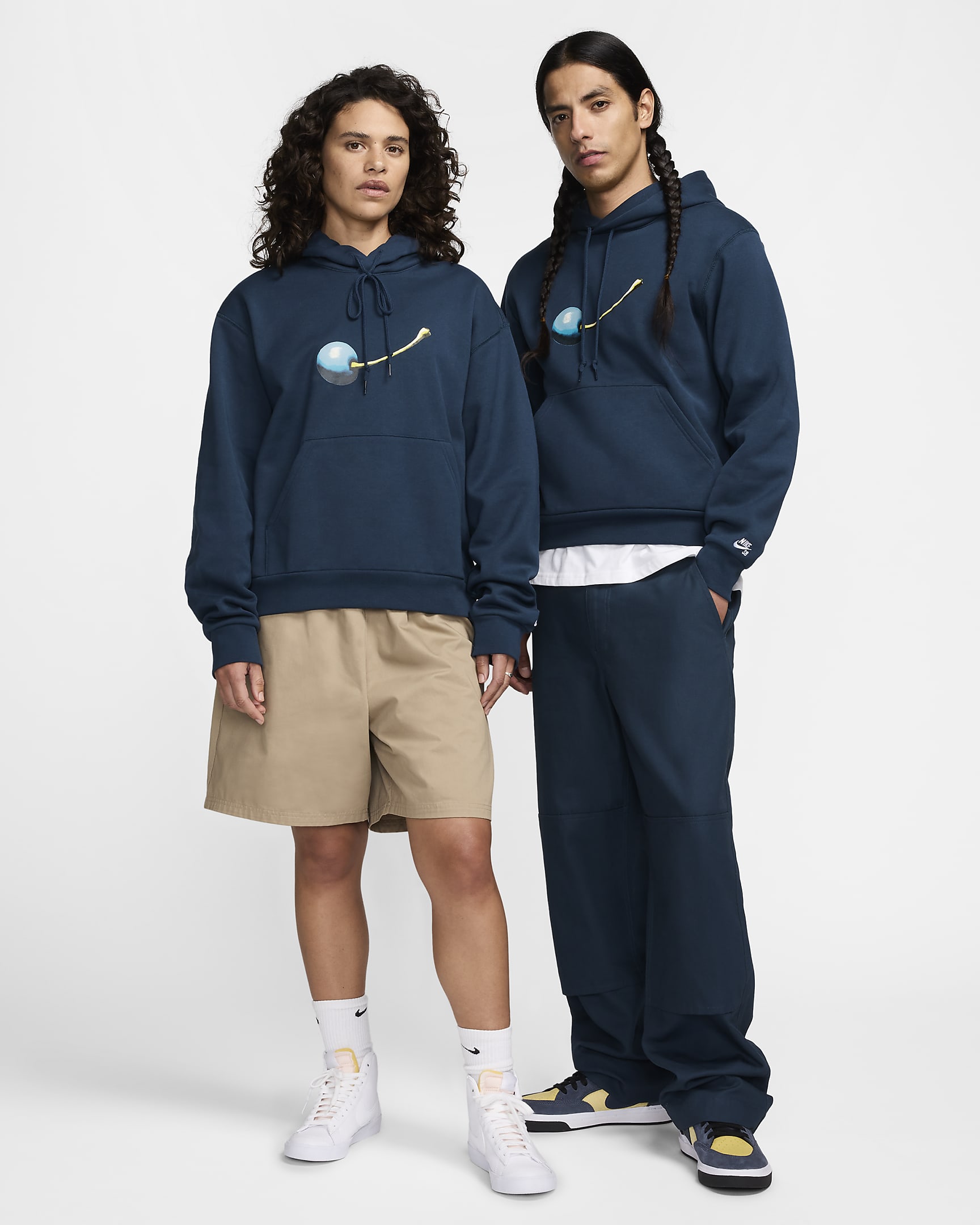 Nike SB Sudadera con capucha de skateboard de tejido Fleece - Armory Navy/Blanco