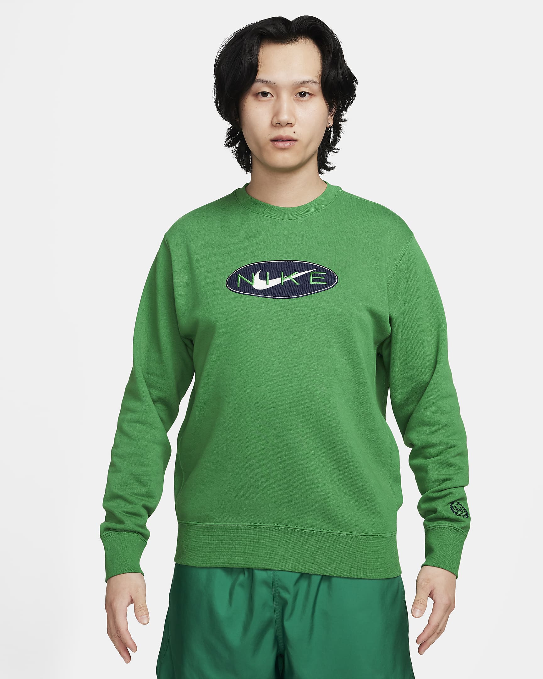 Nike Sportswear Men's French Terry Crewneck Sweatshirt - Aloe Verde/Midnight Navy/Aloe Verde