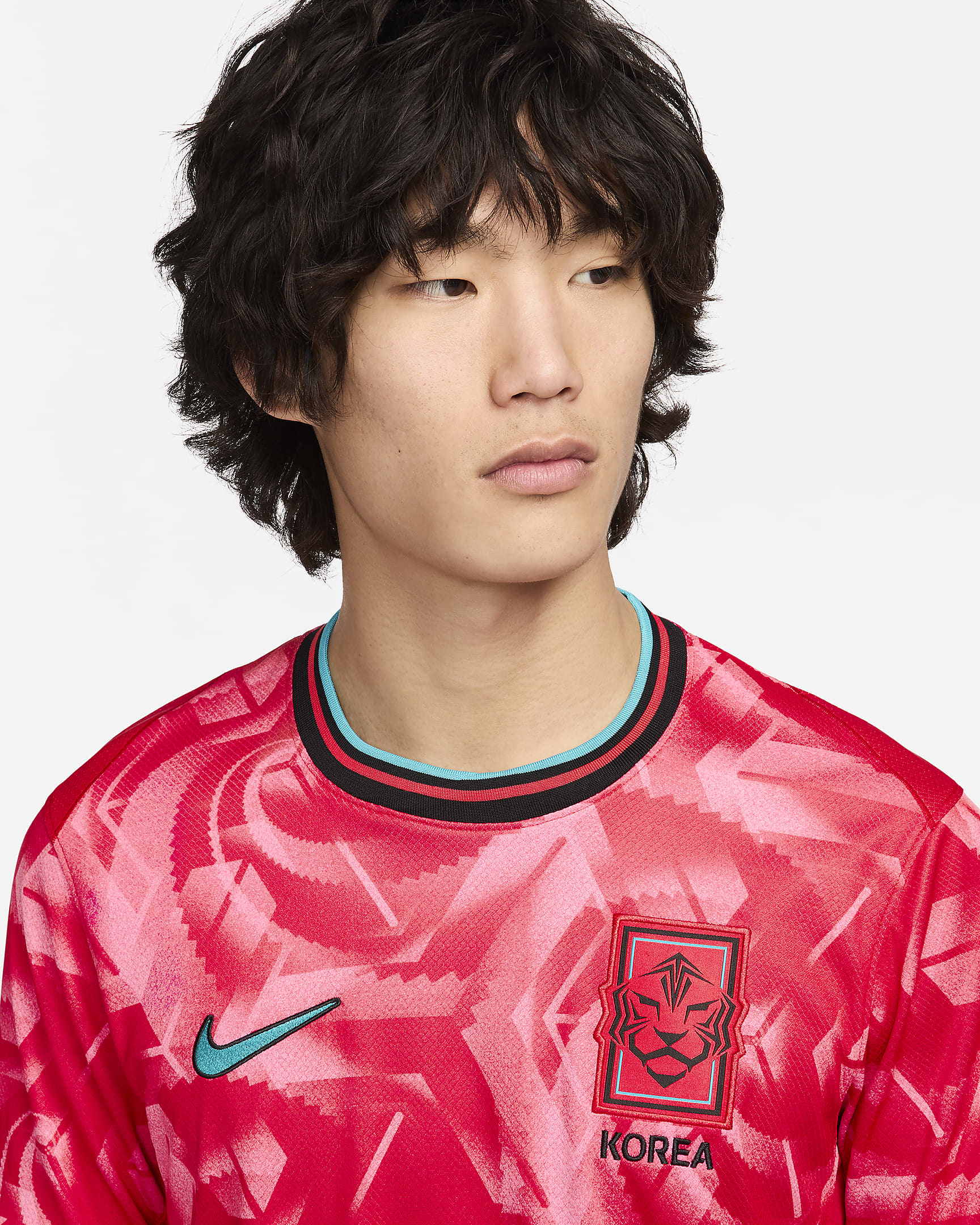 Korea 2024 Stadium 主場男款 Nike Dri-FIT 復刻版足球衣 - Global Red/Teal Nebula/黑色