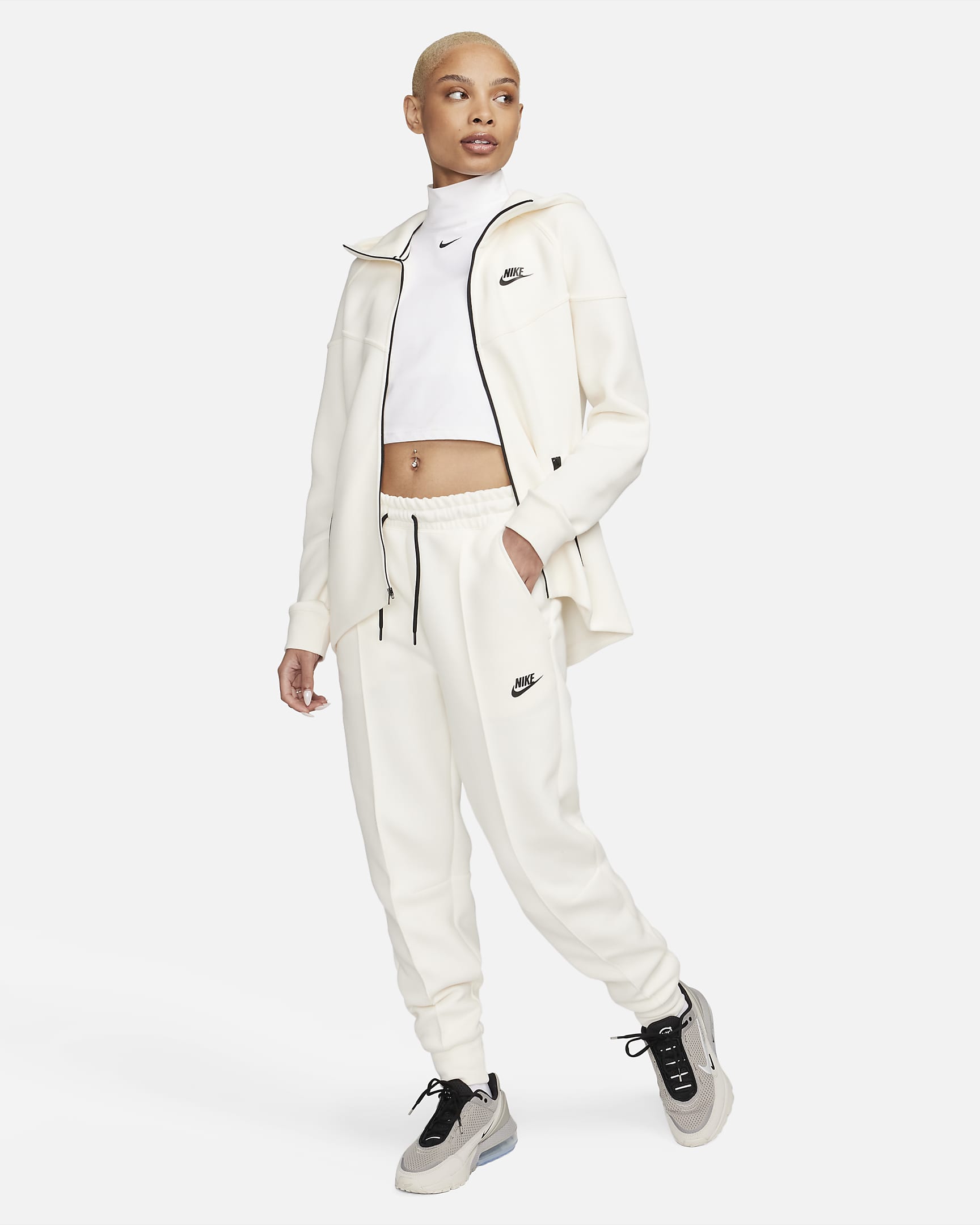 Nike Sportswear Tech Fleece Women's Mid-Rise Joggers - Pale Ivory/Black