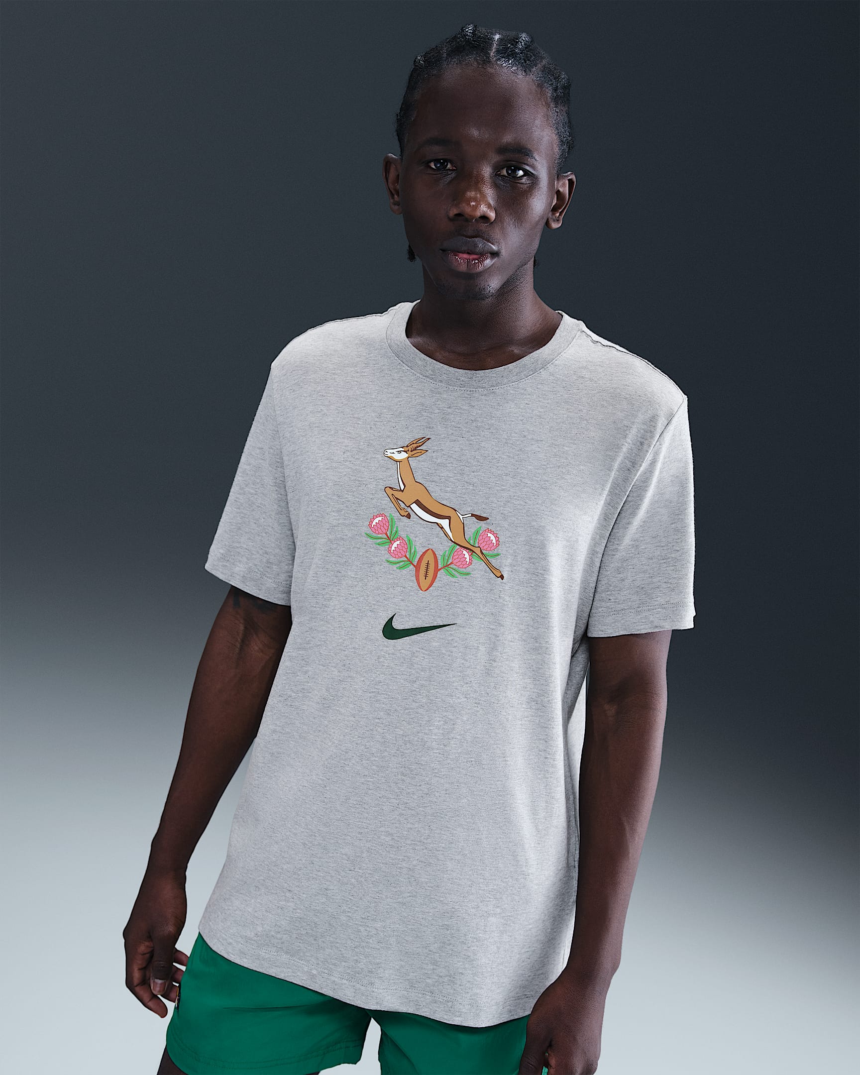 Ανδρικό T-Shirt ράγκμπι Springboks Nike - Dark Grey Heather/Gorge Green