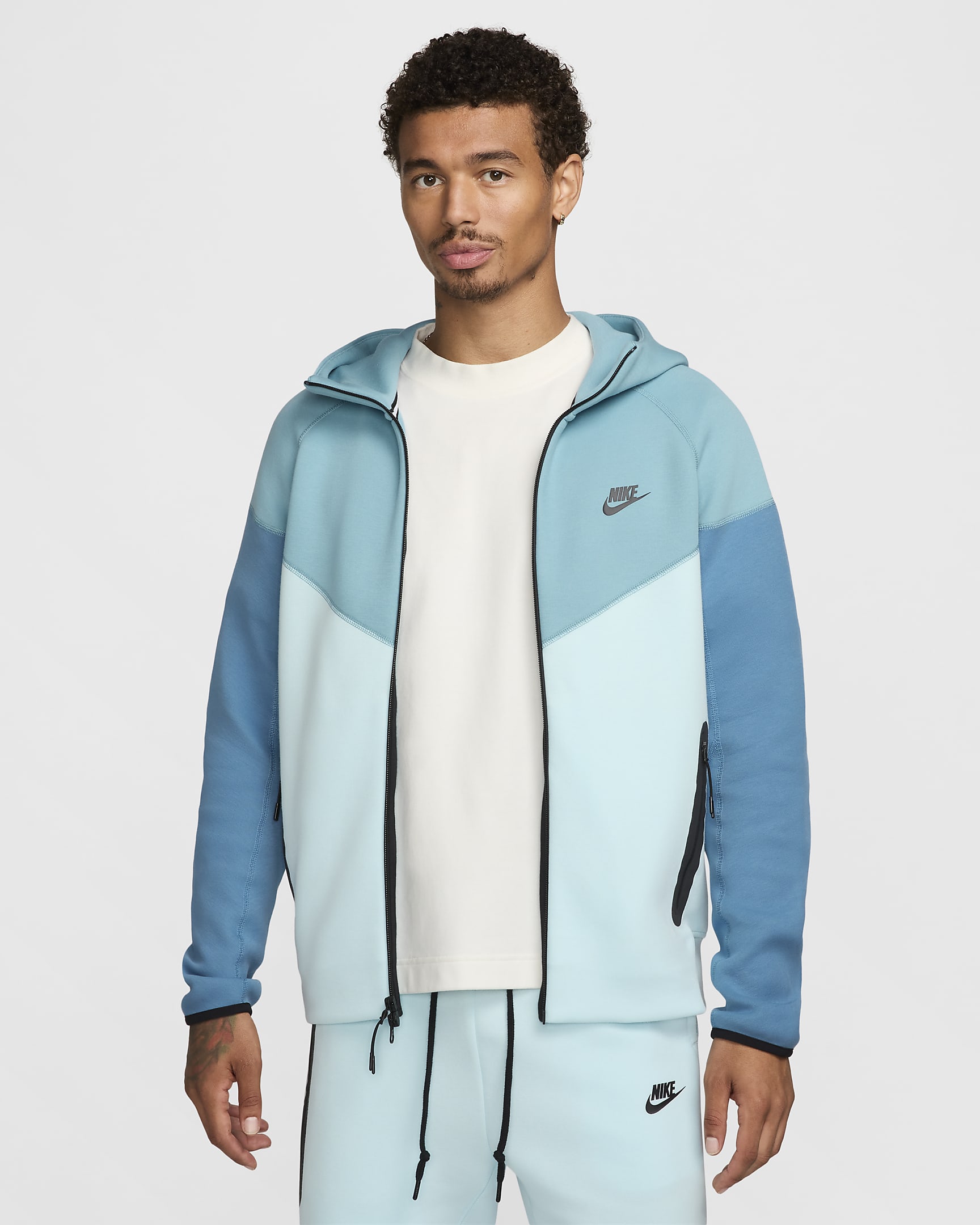 Sweat à capuche entièrement zippé Nike Sportswear Tech Fleece Windrunner pour Homme - Denim Turquoise/Glacier Blue/Aegean Storm/Noir