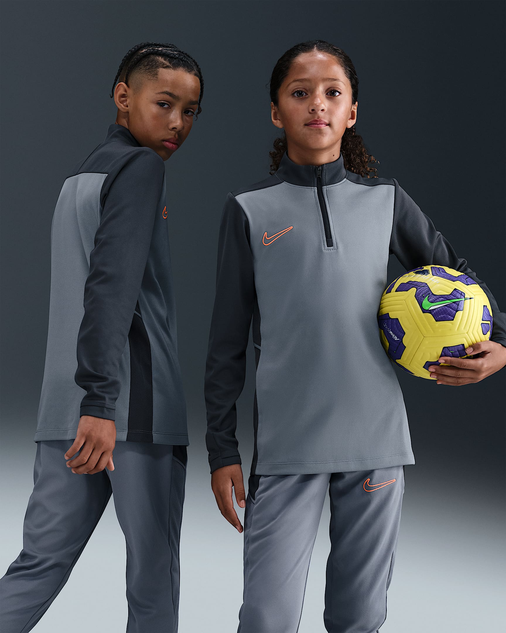 Nike Academy Big Kids' Dri-FIT Long-Sleeve 1/4-Zip Soccer Drill Top - Cool Grey/Anthracite/Total Orange