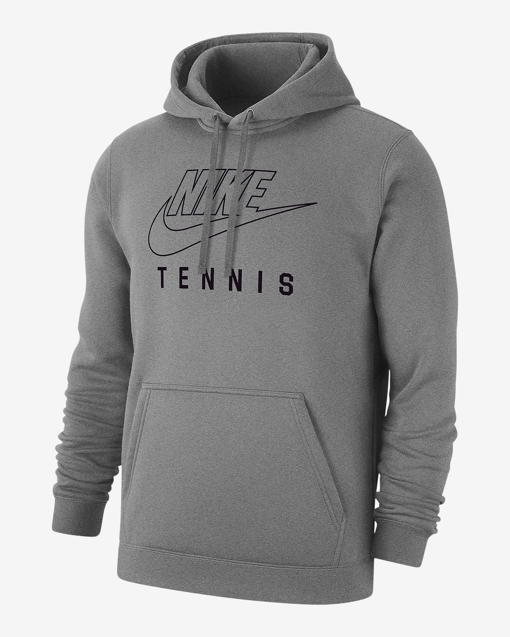 Nike Swoosh Club Fleece Men's Tennis Pullover Hoodie - Dark Grey Heather