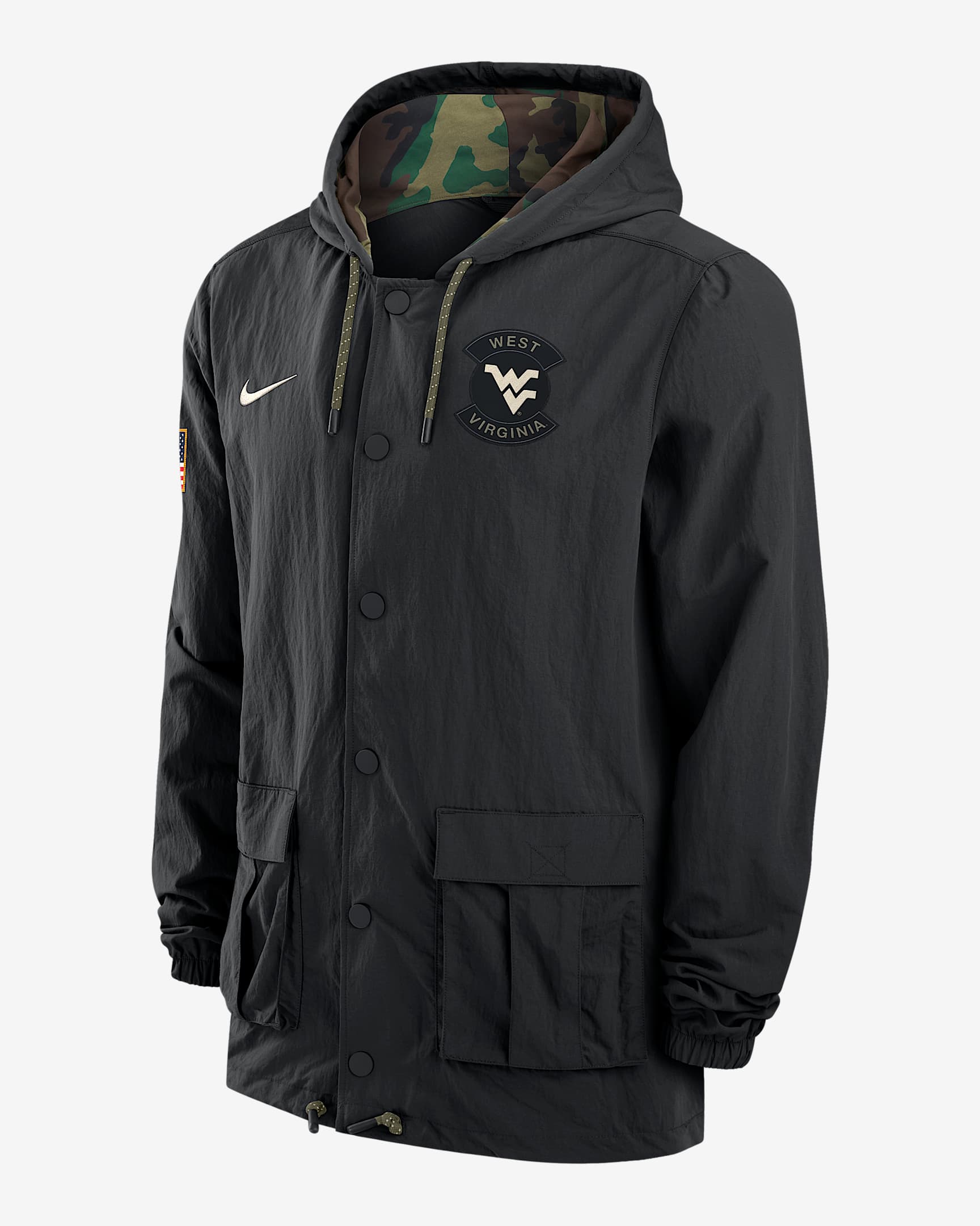 West Virginia Men's Nike Full-Snap Hooded Military Jacket - Black