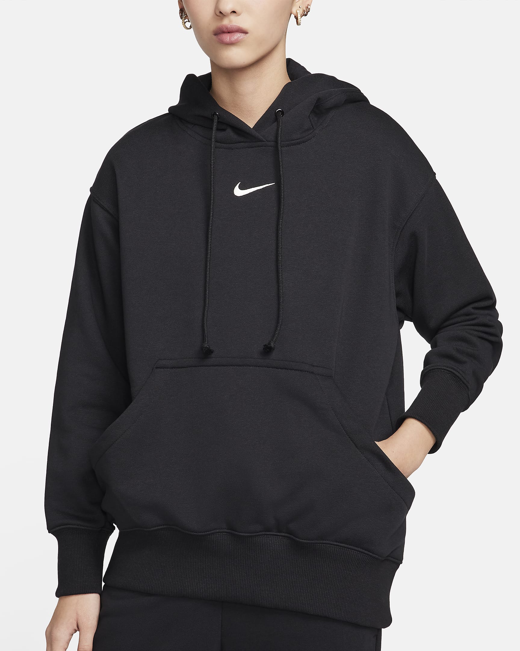 เสื้อมีฮู้ดผ้าเฟรนช์เทรีขนาดโอเวอร์ไซส์แบบสวมผู้หญิง Nike Sportswear Phoenix Fleece - ดำ/Sail