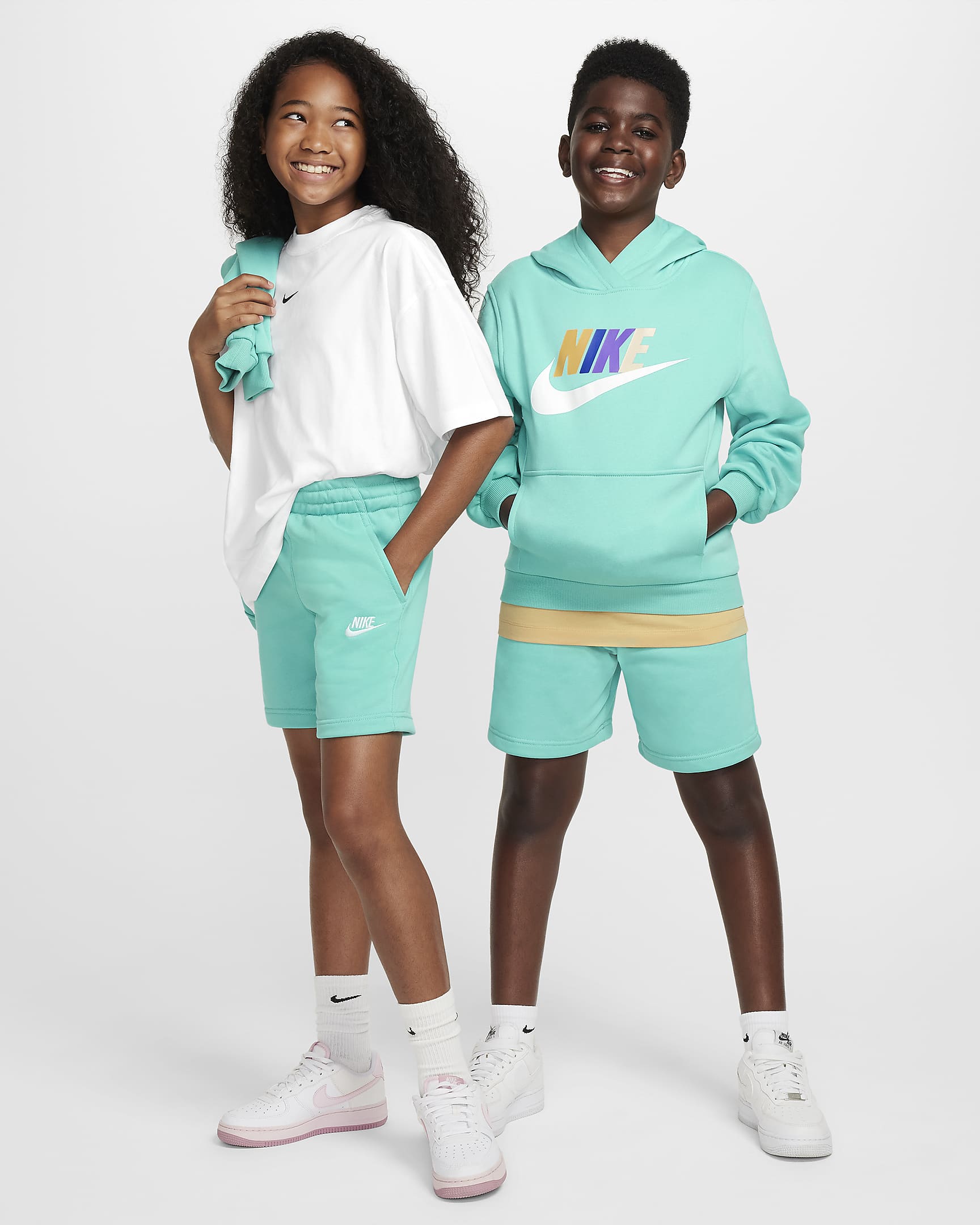 Nike Sportswear Club Fleece Big Kids' French Terry Shorts - Green Frost/White