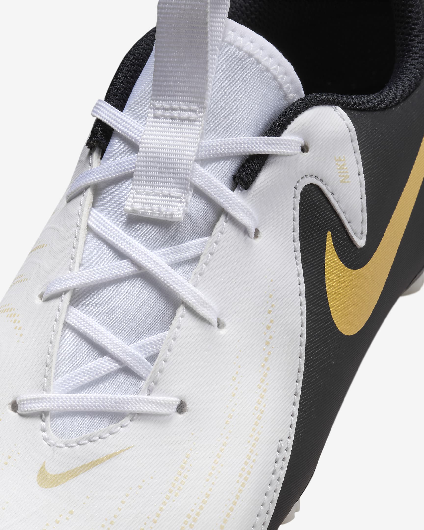 Nike Jr. Phantom GX 2 Academy Little/Big Kids' MG Low-Top Soccer Cleats - White/Metallic Gold Coin/Black