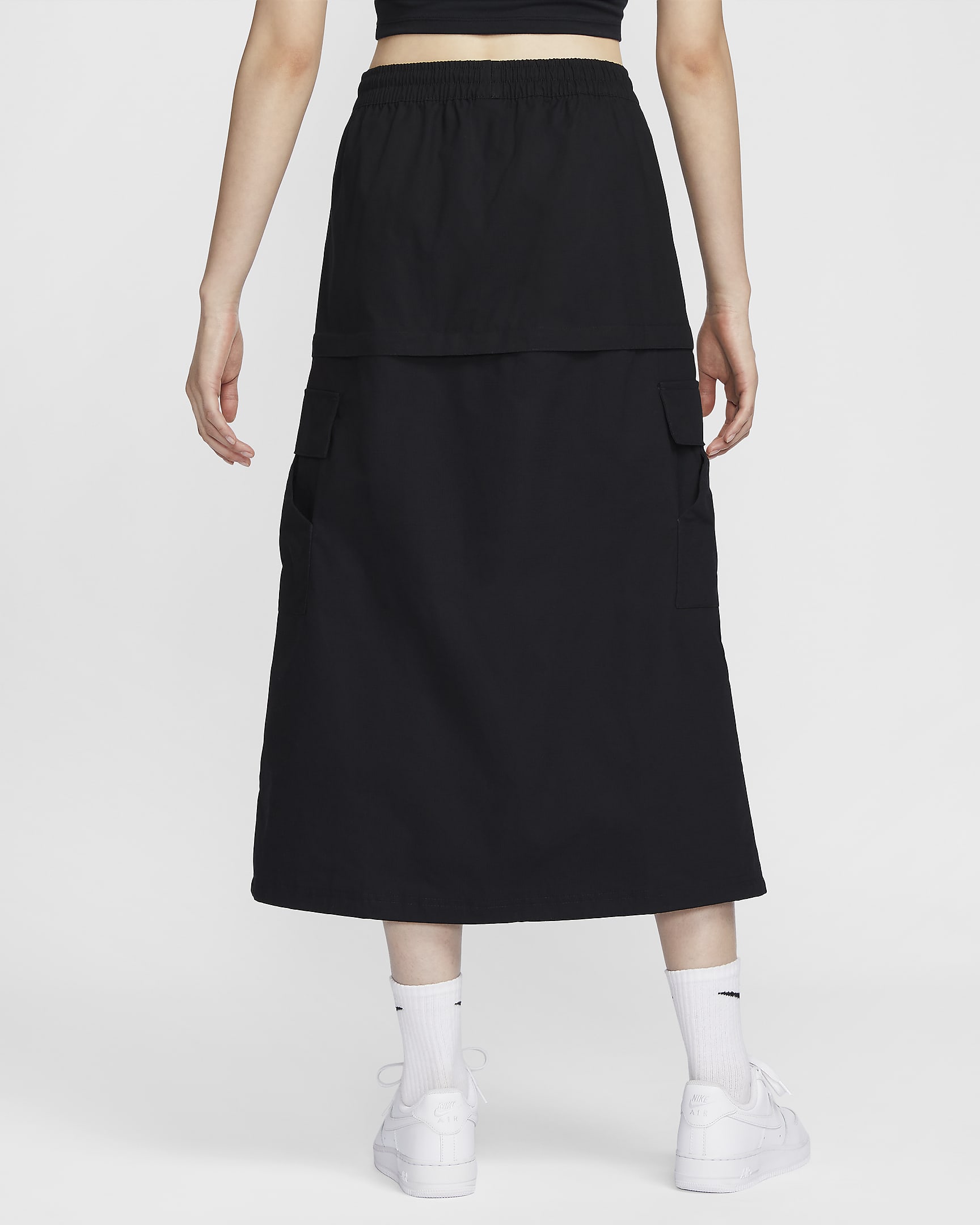 Nike Sportswear Essential Women's Mid-Rise Woven Cargo Midi Skirt - Black/White