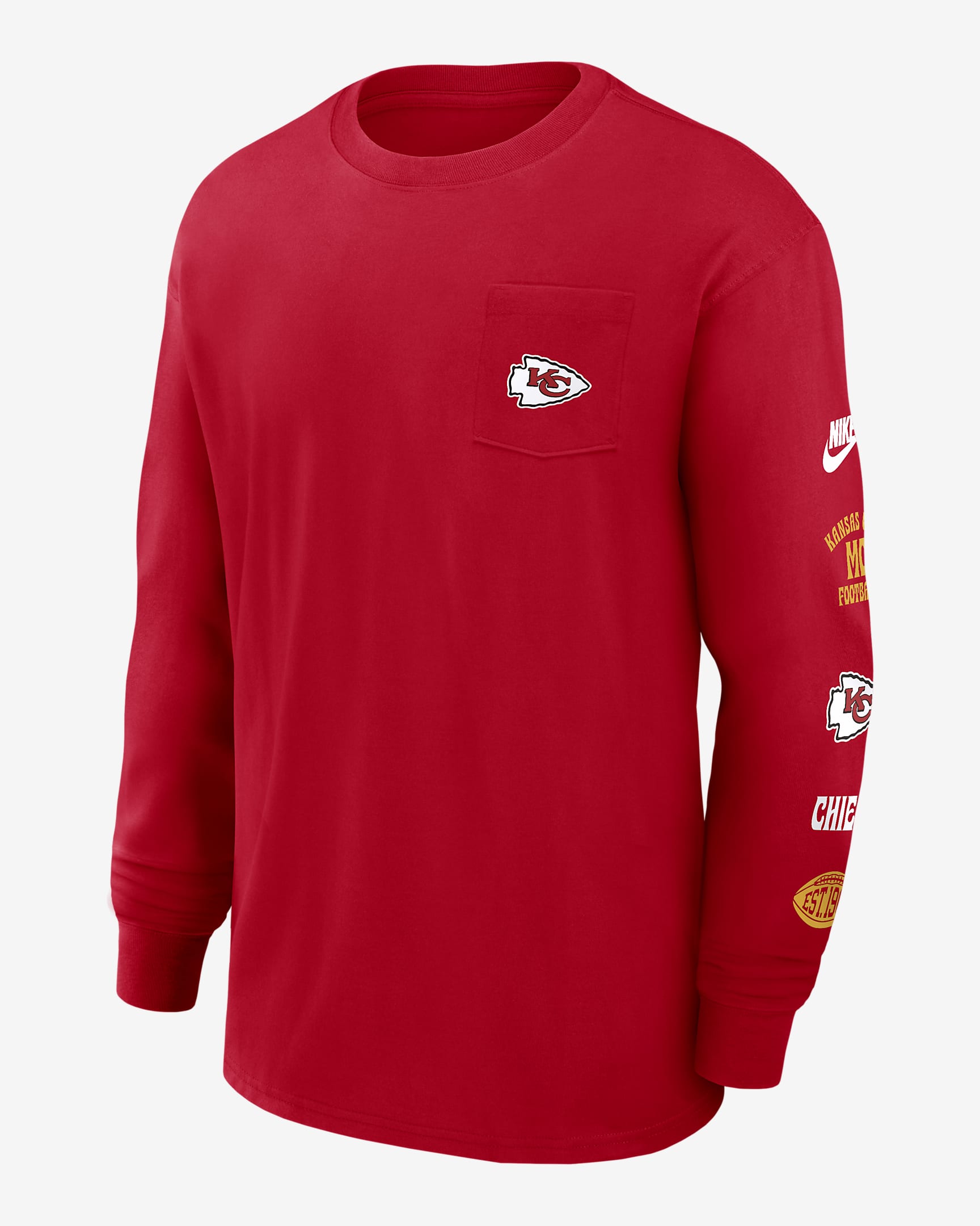 Playera de manga larga Nike de la NFL para hombre Kansas City Chiefs Rewind Max90 Pocket - Rojo universitario