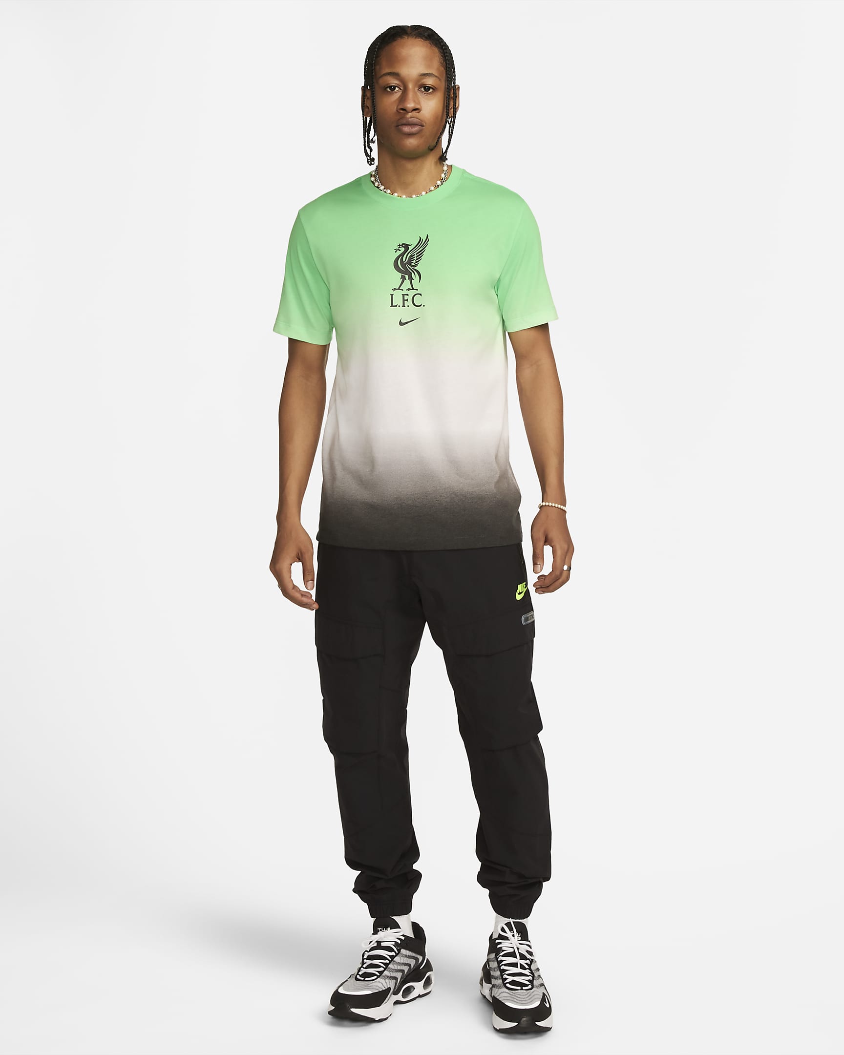 Liverpool FC Crest Men's Nike Soccer T-Shirt - White/Poison Green/Black/Black