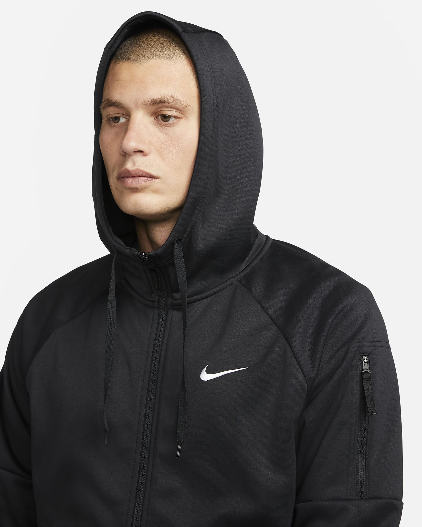 Nike Therma Therma-FIT Fitness-Oberteil mit durchgehendem Reißverschluss für Herren - Schwarz/Schwarz/Weiß