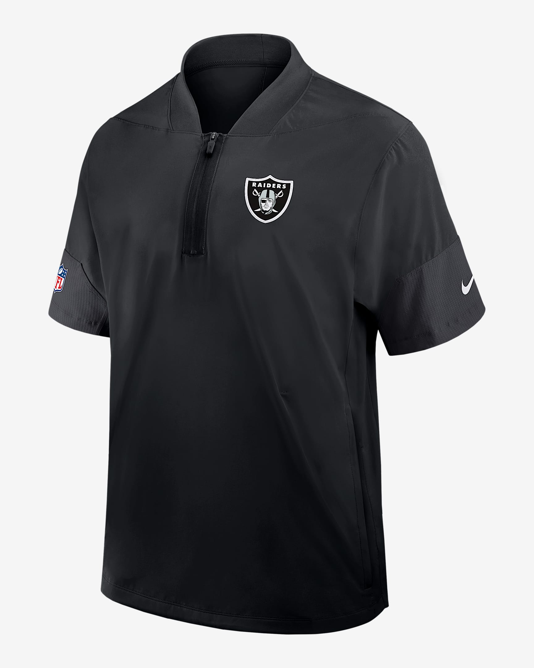 Las Vegas Raiders Sideline Coach Men's Nike NFL 1/2-Zip Short-Sleeve Hooded Jacket - Black