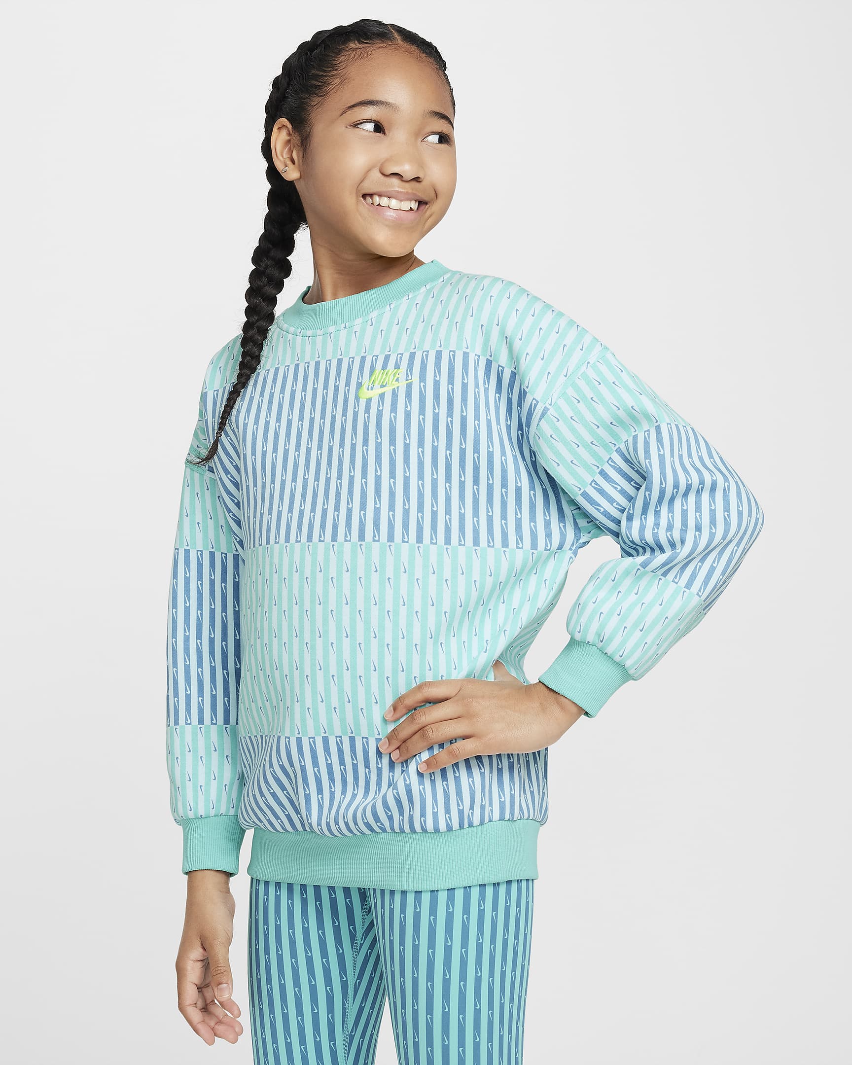 Felpa oversize Nike Sportswear Club Fleece – Ragazza - Green Frost/Green Frost/Volt