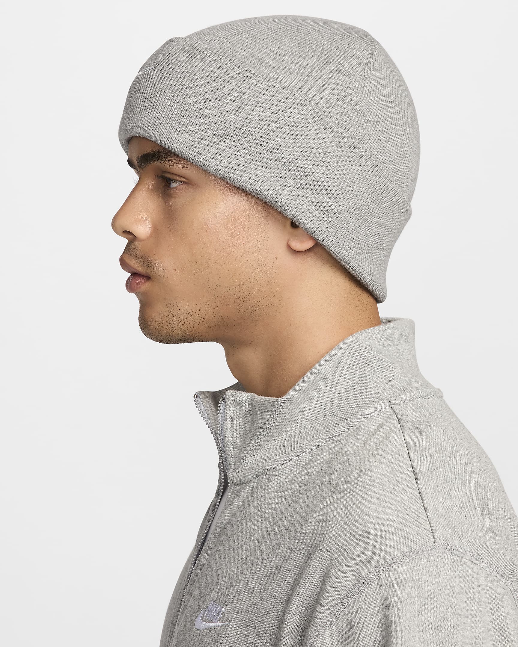 Nike Peak Swoosh Beanie - Dark Grey Heather/White