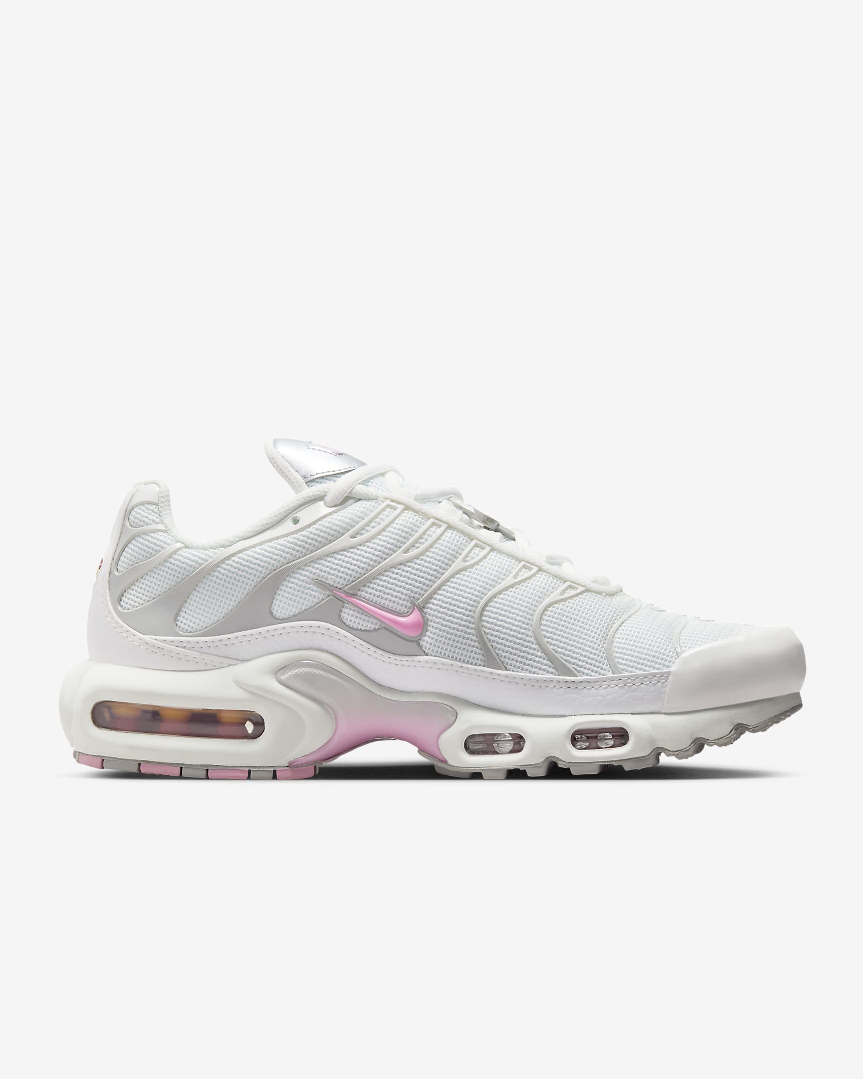 Sapatilhas Nike Air Max Plus para mulher - Branco Summit/Cinzento Fog/Prateado metalizado/Rosa Rise