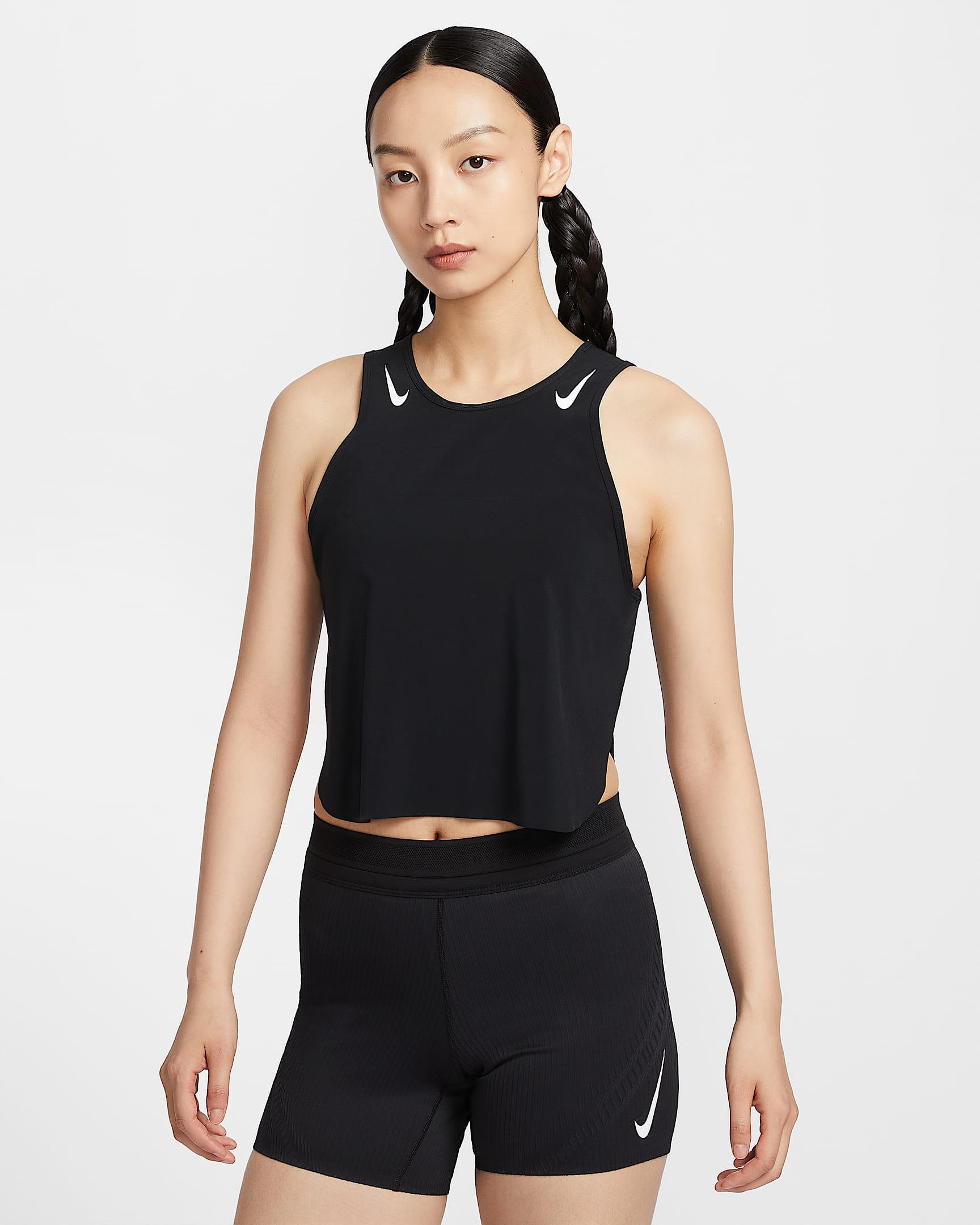 Nike AeroSwift Women's Dri-FIT ADV Cropped Running Tank Top - Black/White