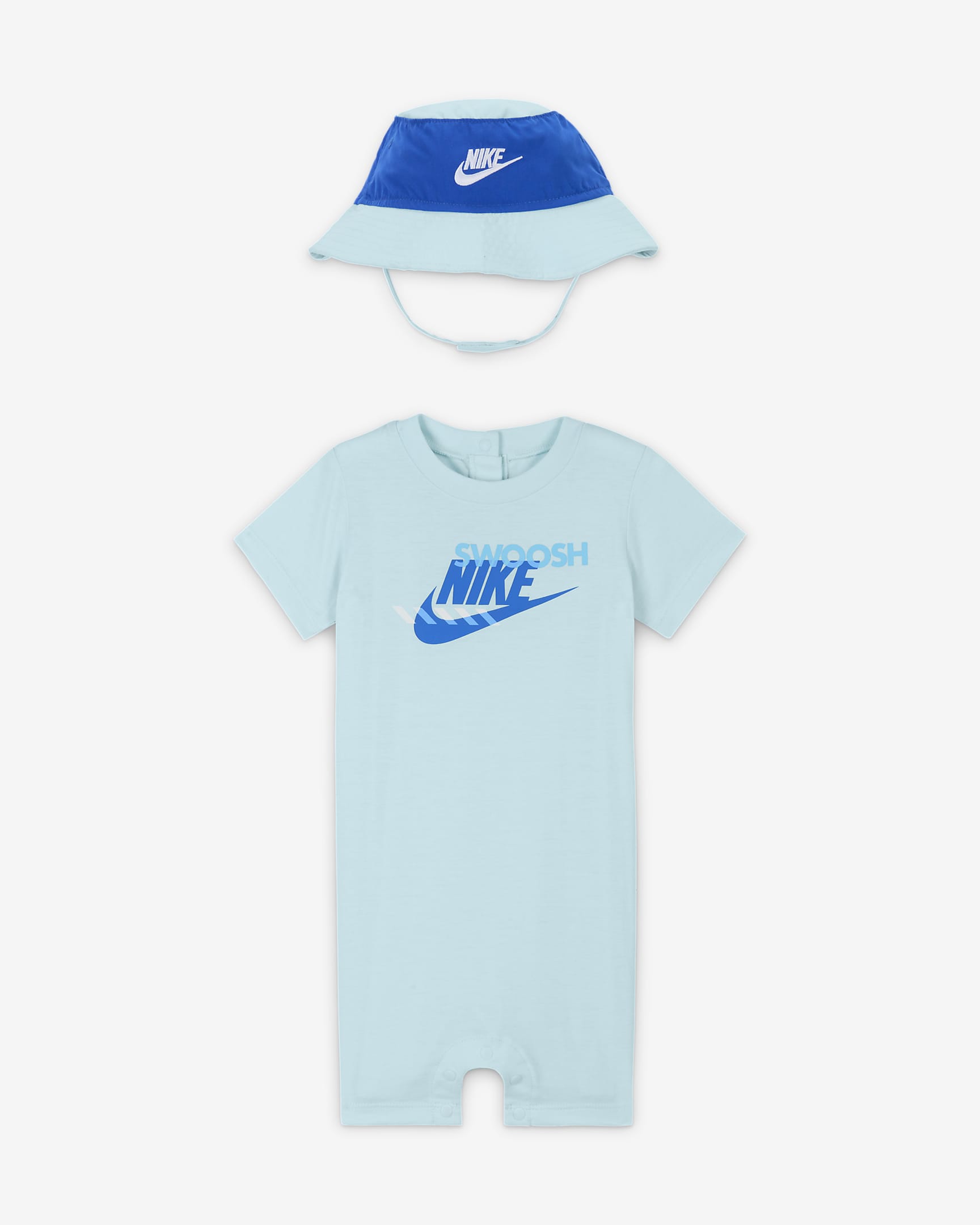 Nike Sportswear PE Baby (12-24M) Romper and Bucket Hat Set - Glacier Blue