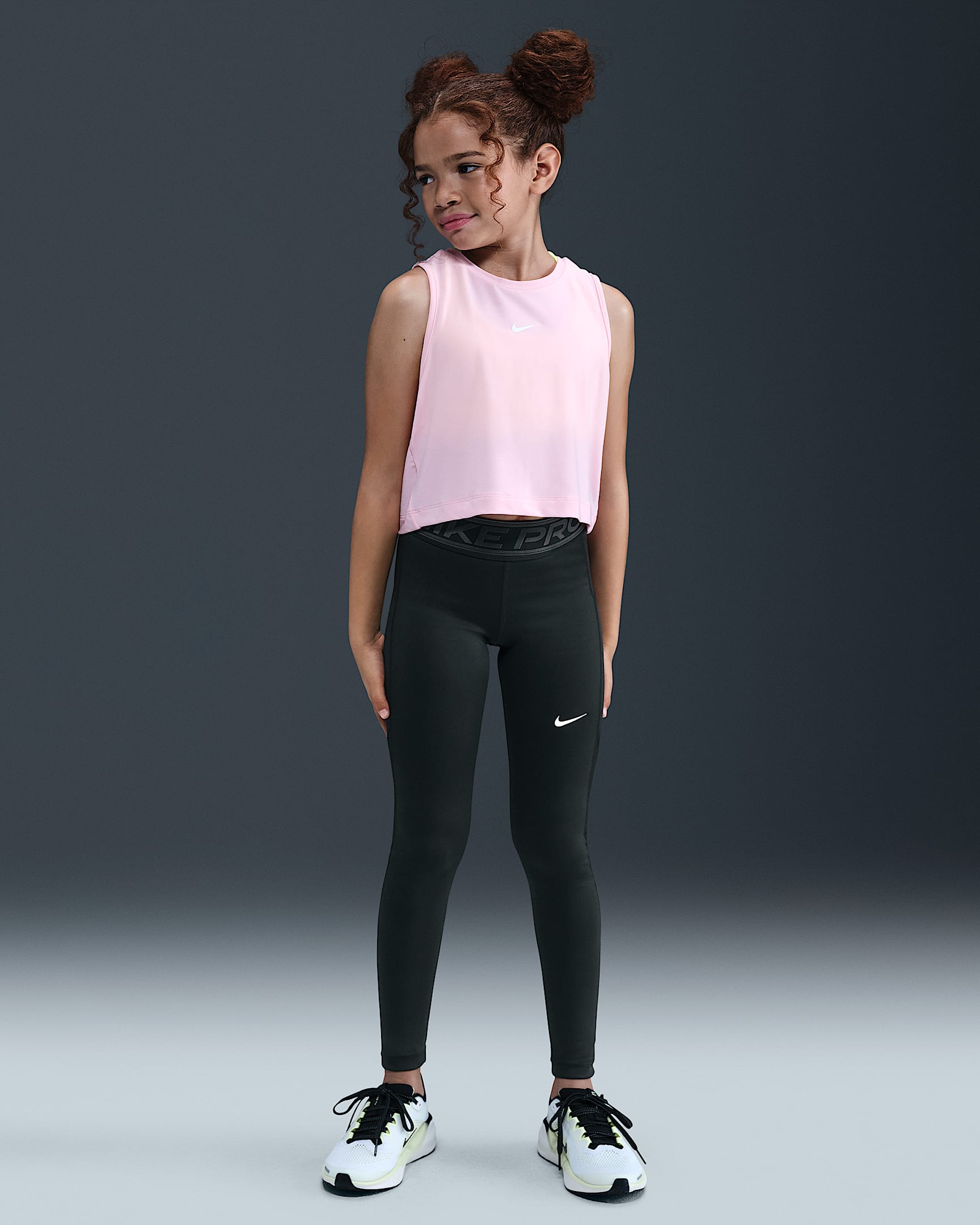 Nike Pro Girls' Mid-Rise Leggings - Black/Dark Smoke Grey/White