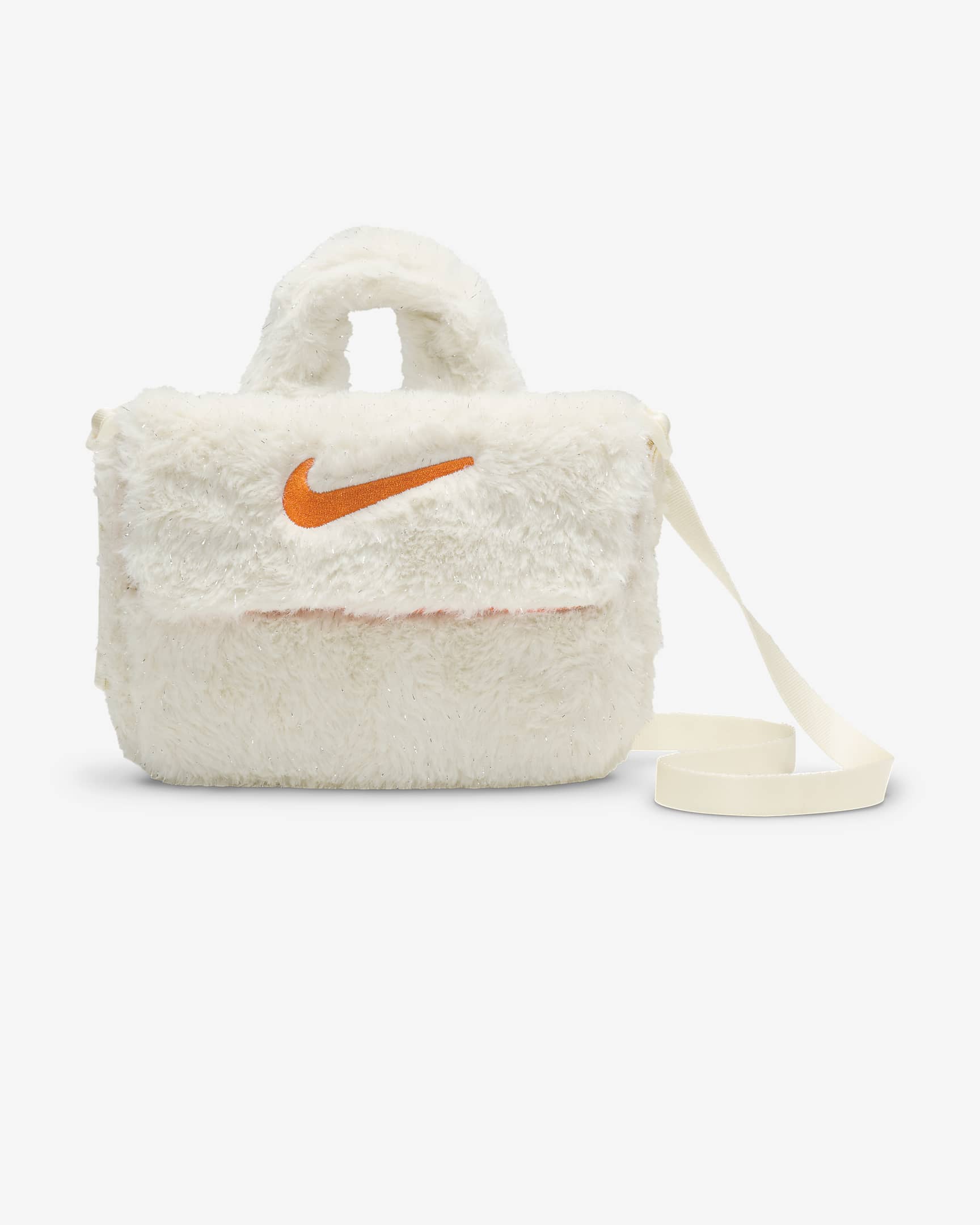 Nike Older Kids' Faux Fur Cross-Body Bag (1L) - Coconut Milk/Safety Orange/Safety Orange