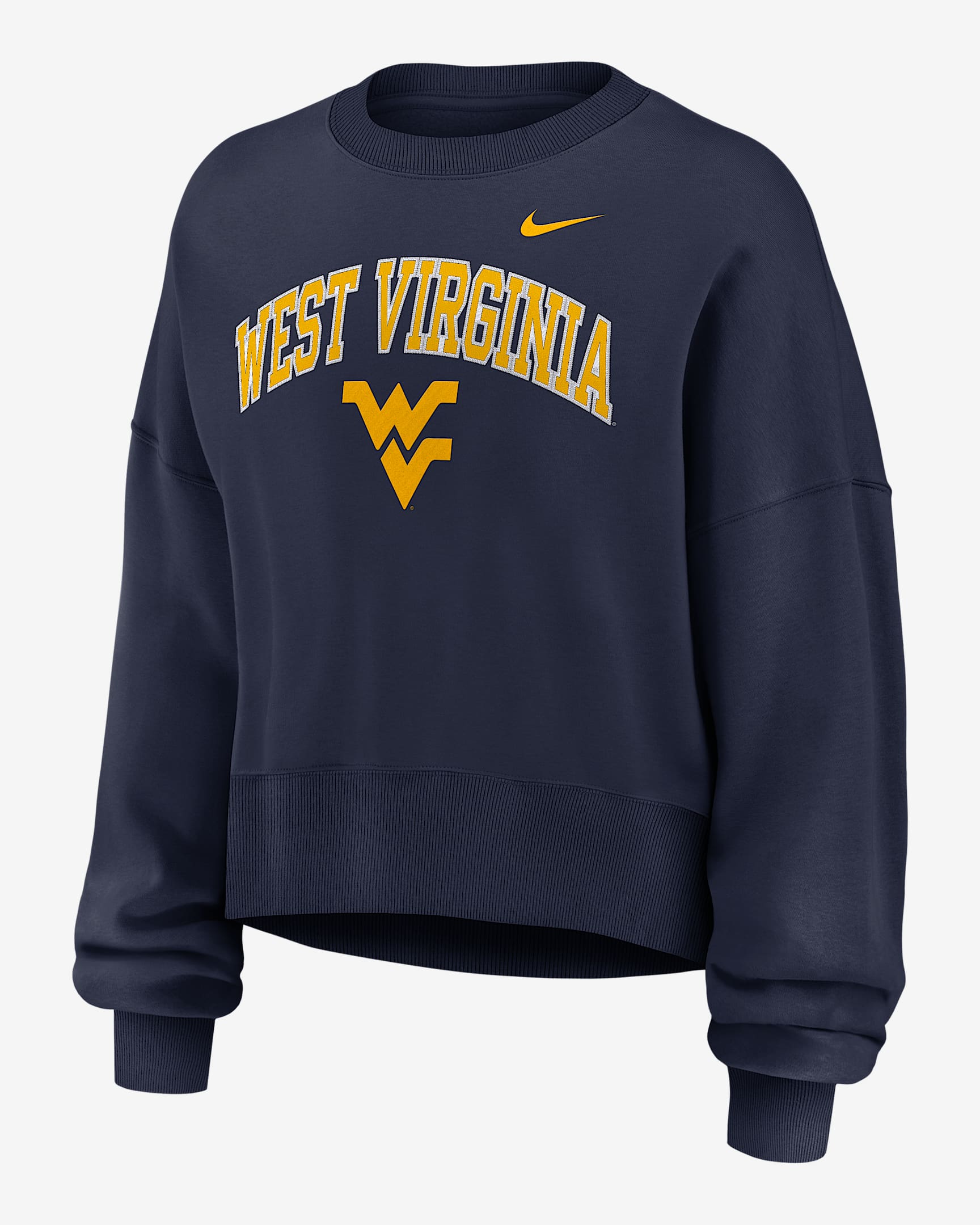 Sudadera de cuello redondo sin cierre universitaria Nike para mujer West Virginia Phoenix Arch - Azul marino