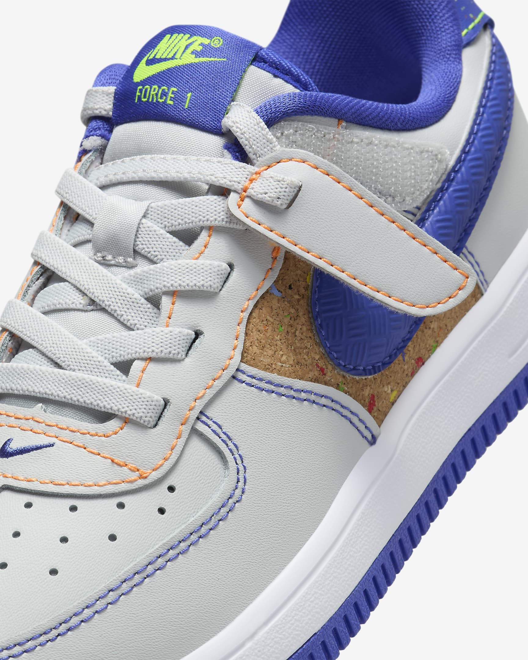 Tenis para niños de preescolar Nike Force 1 Low EasyOn - Polvo fotón/Volt/Naranja total/Azul astronómico