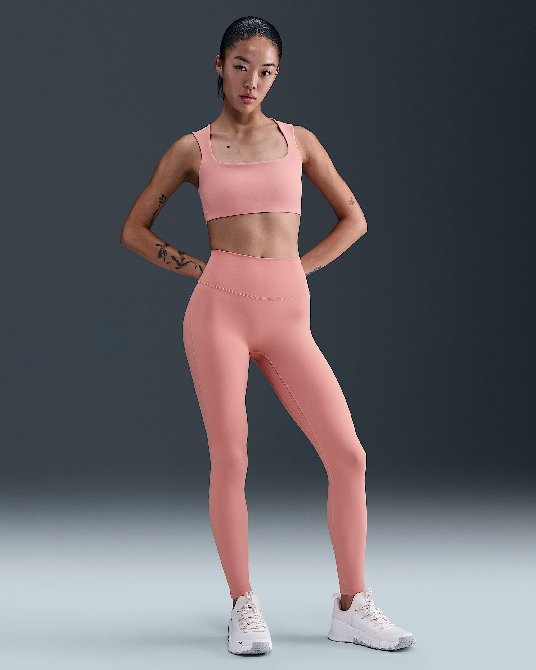 Nike One Seamless Front Women's High-Waisted Full-Length Leggings - Rust Pink/White