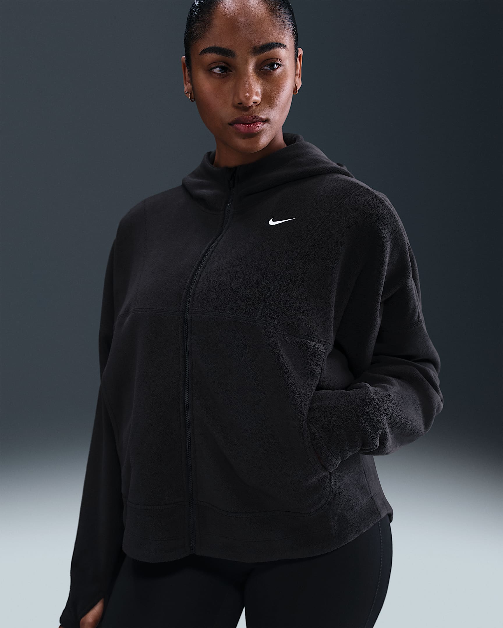 Nike One Women's Therma-FIT Full-Zip Top - Black/White