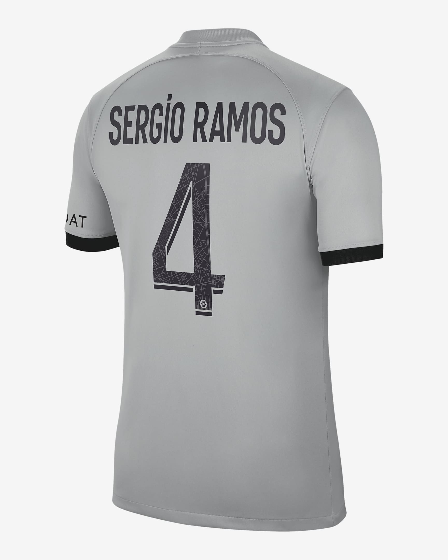 Paris Saint-Germain 2022/23 Stadium Away (Sergio Ramos) Big Kids' Nike Dri-FIT Soccer Jersey - Light Smoke Grey/Black