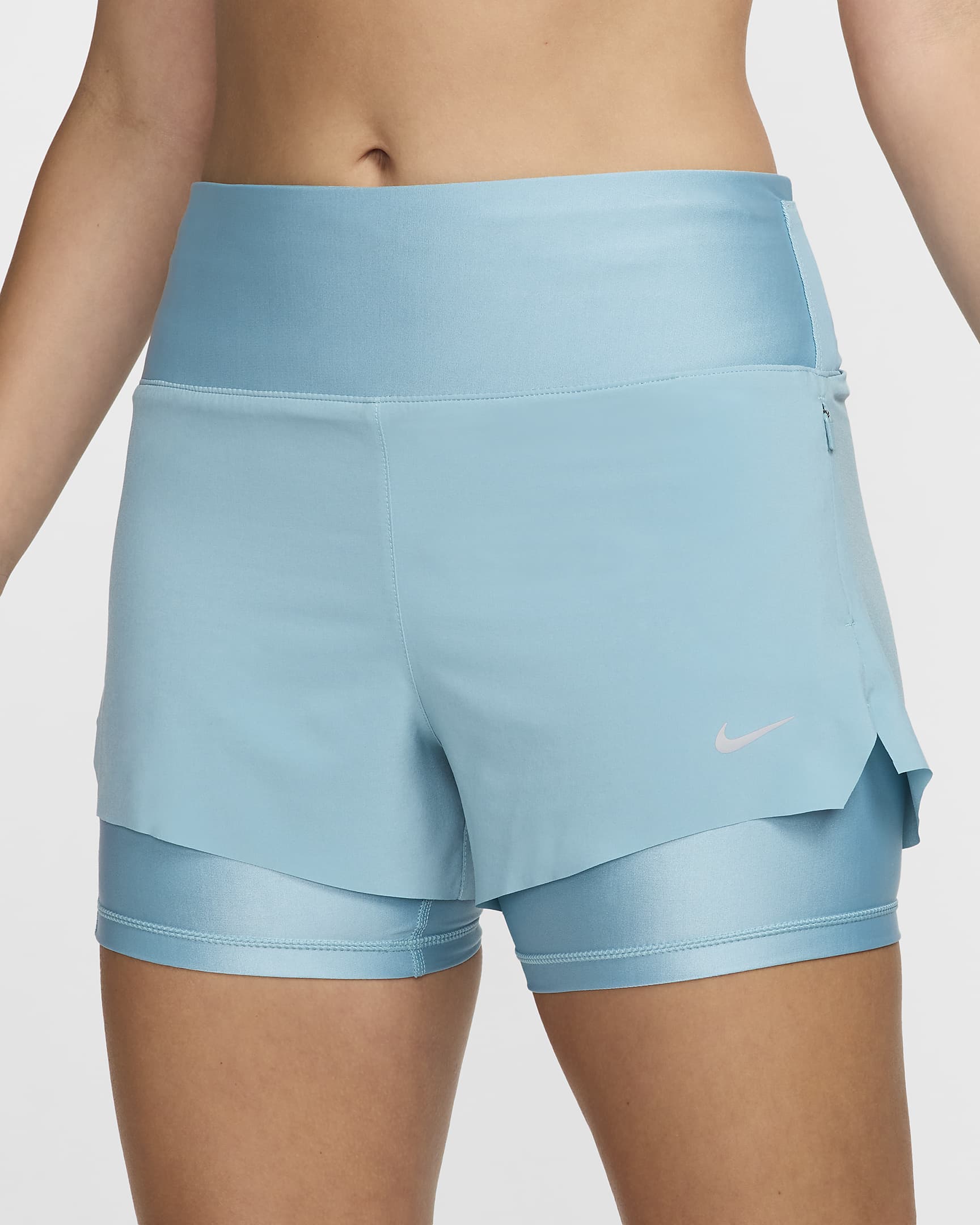 Nike Dri-FIT Swift Women's Mid-Rise 8cm (approx.) 2-in-1 Running Shorts with Pockets - Denim Turquoise