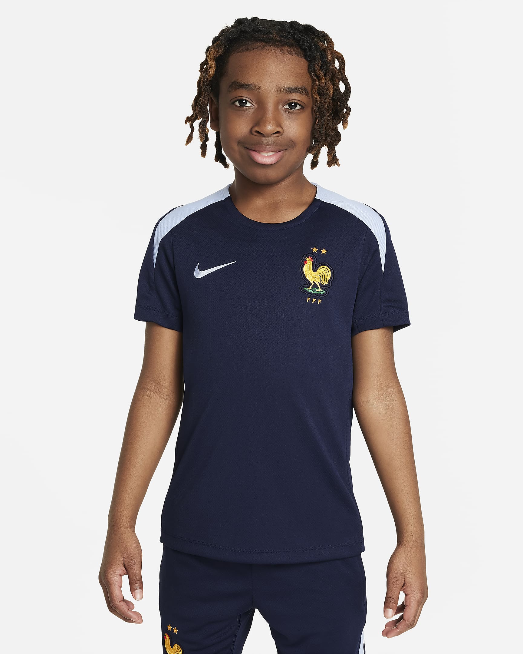 FFF Strike Big Kids' Nike Dri-FIT Soccer Short-Sleeve Knit Top - Blackened Blue/Cobalt Bliss/Cobalt Bliss